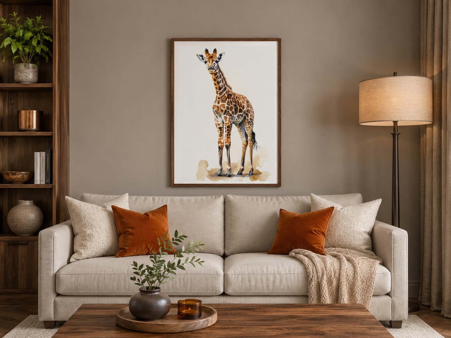 ZÜRAFA FİGÜRLÜ WATERCOLOR DUVAR TABLOSU 50X70CM - PVC CANLI UV BASKI ÇERÇEVESİZ TABLO