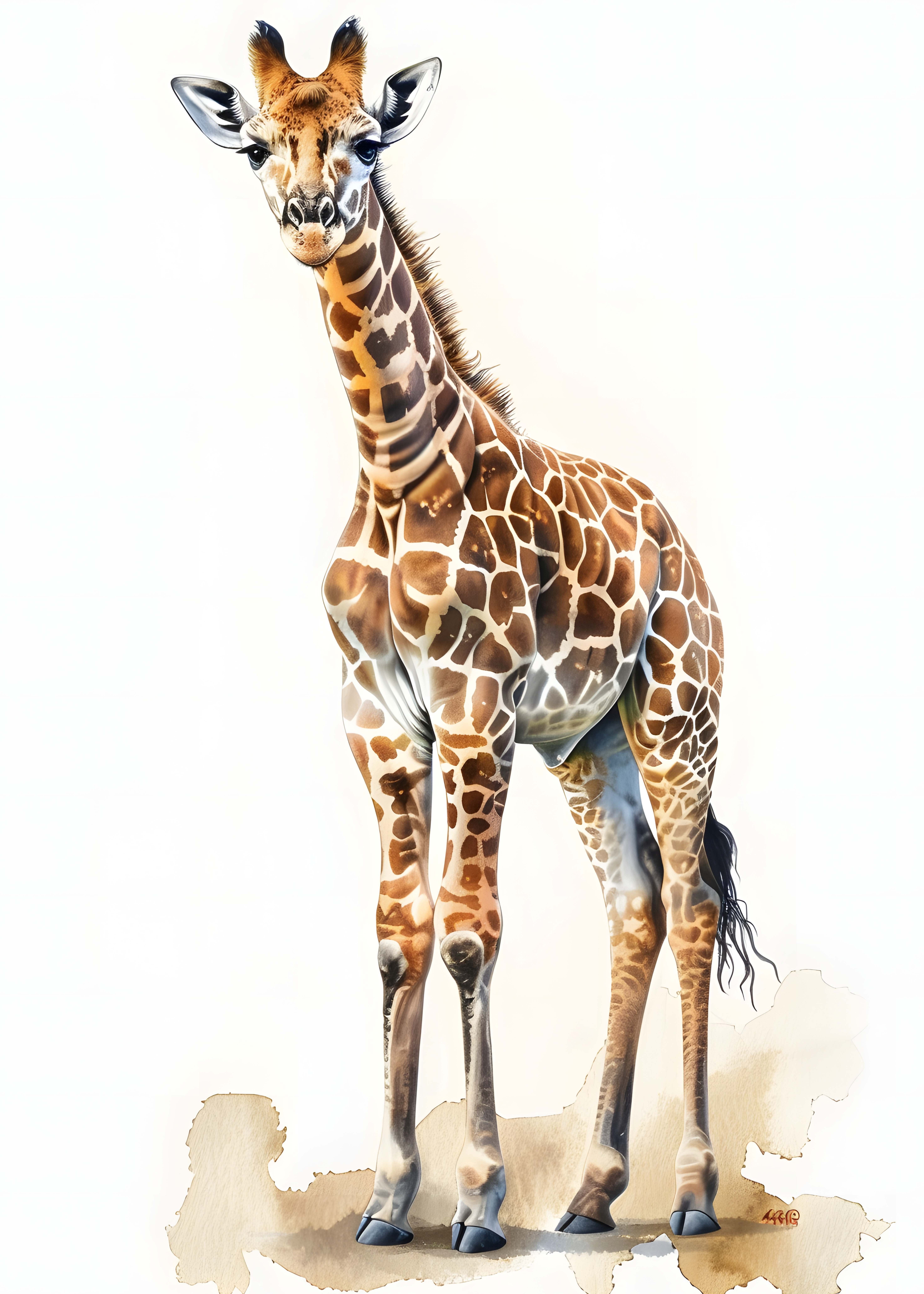 ZÜRAFA FİGÜRLÜ WATERCOLOR DUVAR TABLOSU 50X70CM - PVC CANLI UV BASKI ÇERÇEVESİZ TABLO