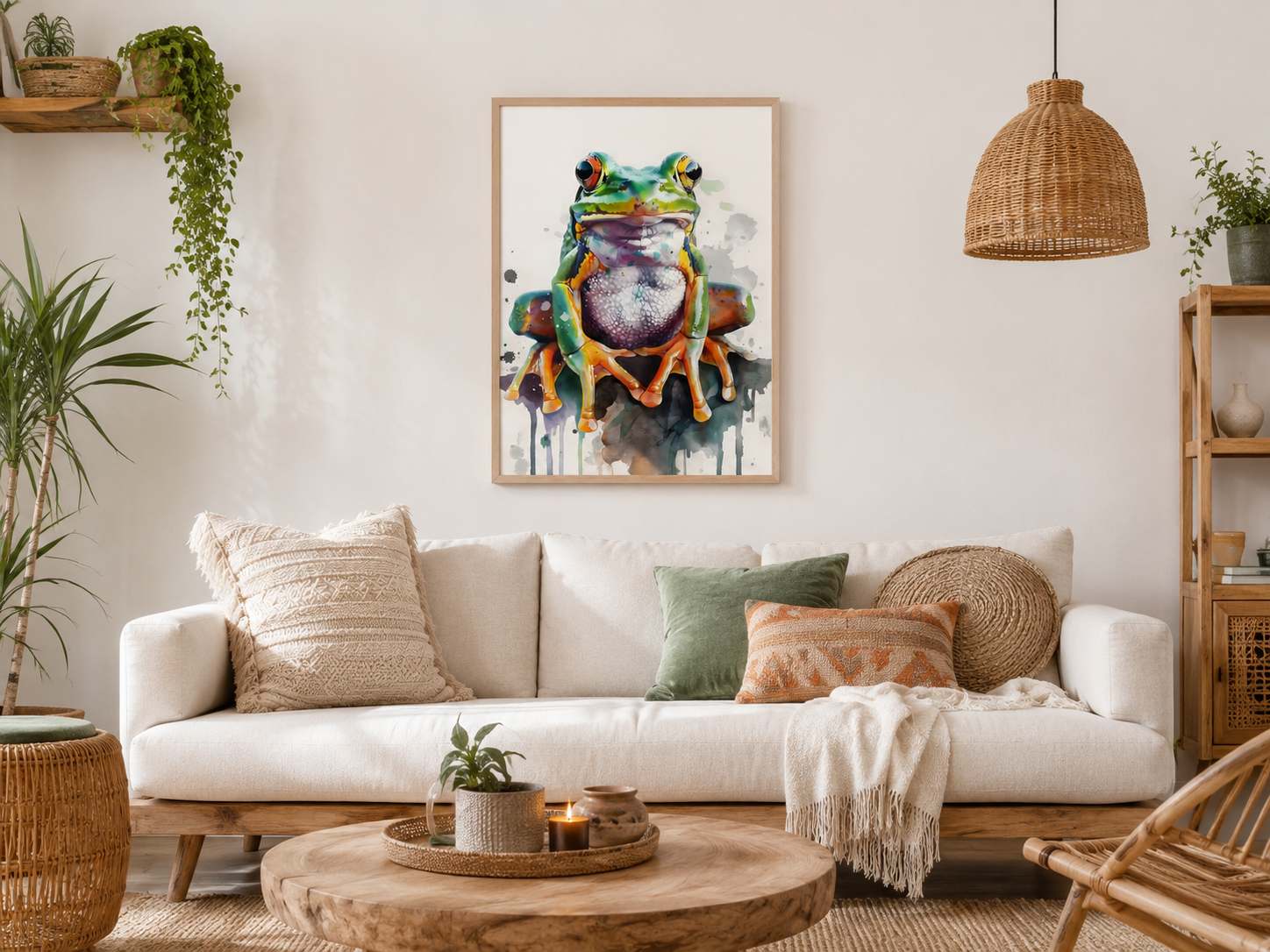 KURBAĞA FİGÜRLÜ WATERCOLOR DUVAR TABLOSU 50X70CM - PVC CANLI UV BASKI ÇERÇEVESİZ TABLO