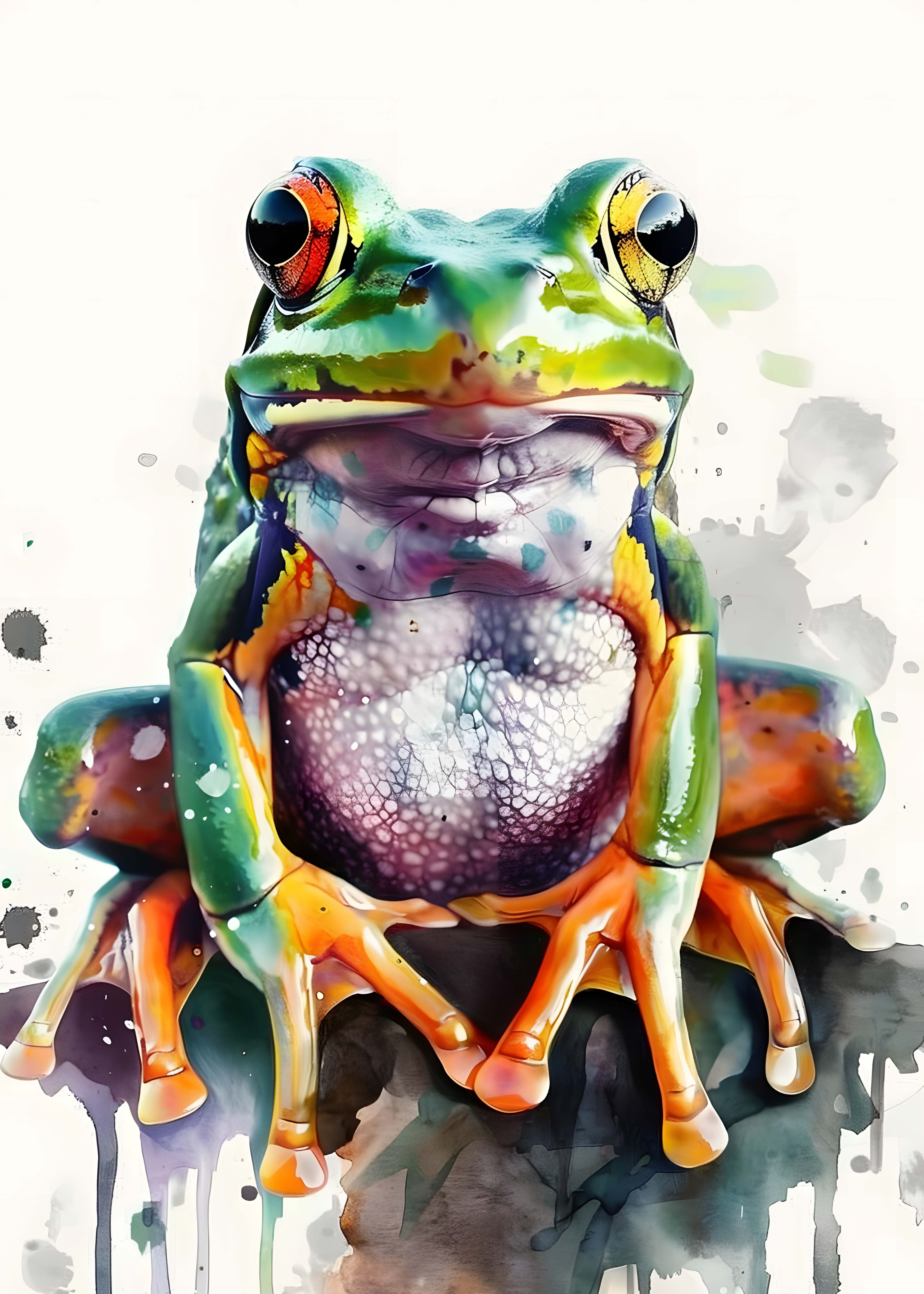 KURBAĞA FİGÜRLÜ WATERCOLOR DUVAR TABLOSU 50X70CM - PVC CANLI UV BASKI ÇERÇEVESİZ TABLO