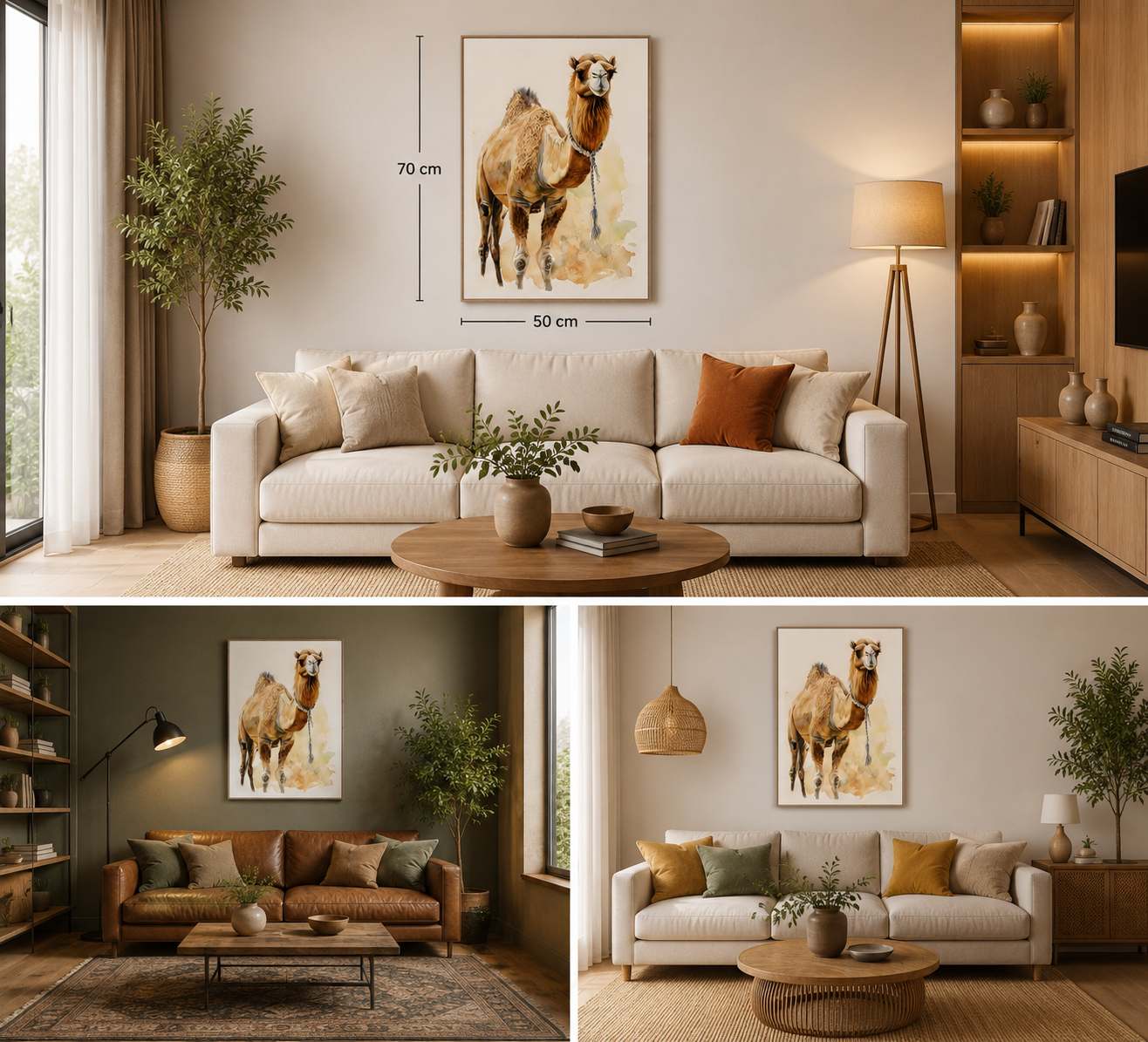 DEVE FİGÜRLÜ WATERCOLOR DUVAR TABLOSU 50X70CM - PVC CANLI UV BASKI ÇERÇEVESİZ TABLO