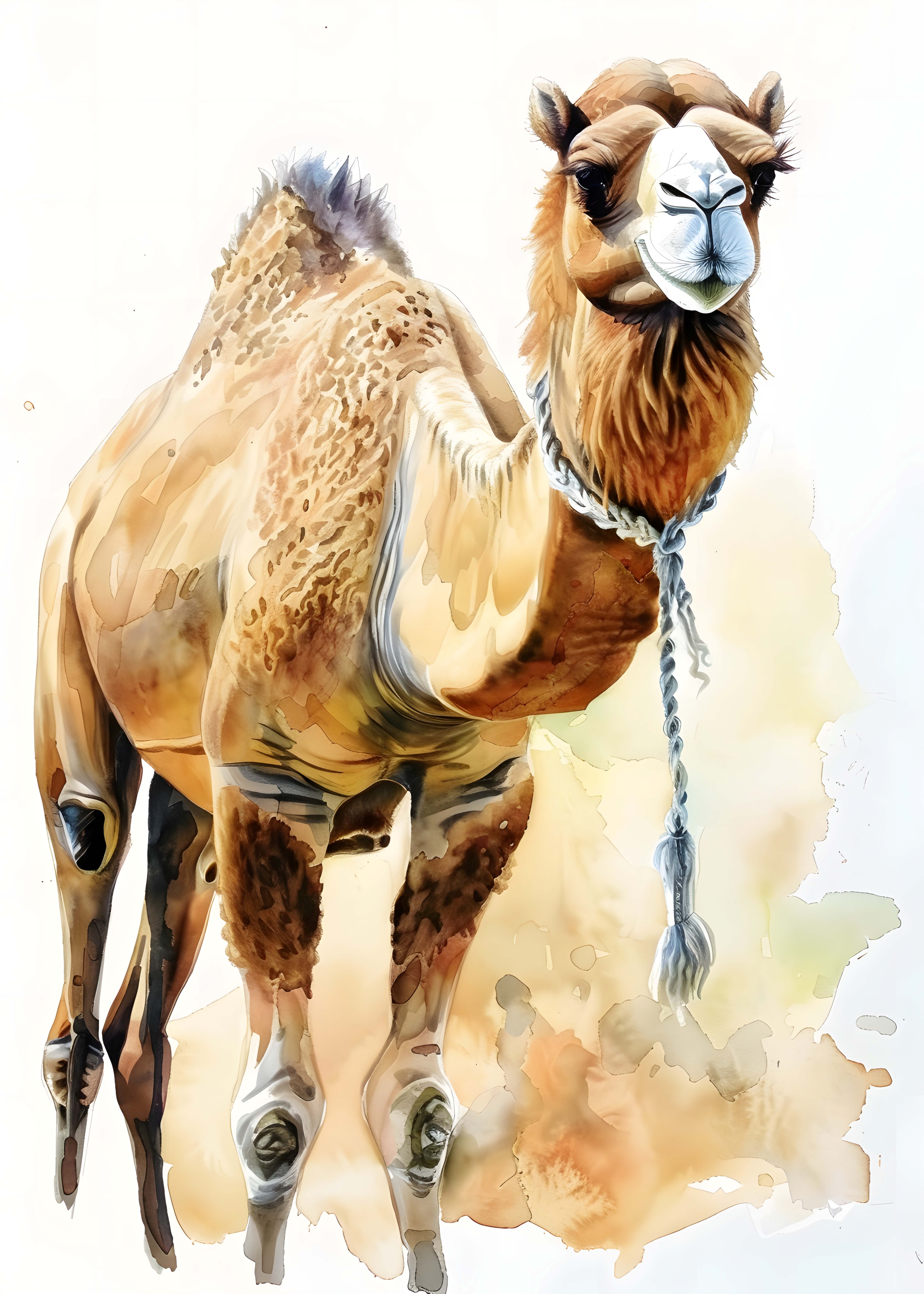 DEVE FİGÜRLÜ WATERCOLOR DUVAR TABLOSU 50X70CM - PVC CANLI UV BASKI ÇERÇEVESİZ TABLO