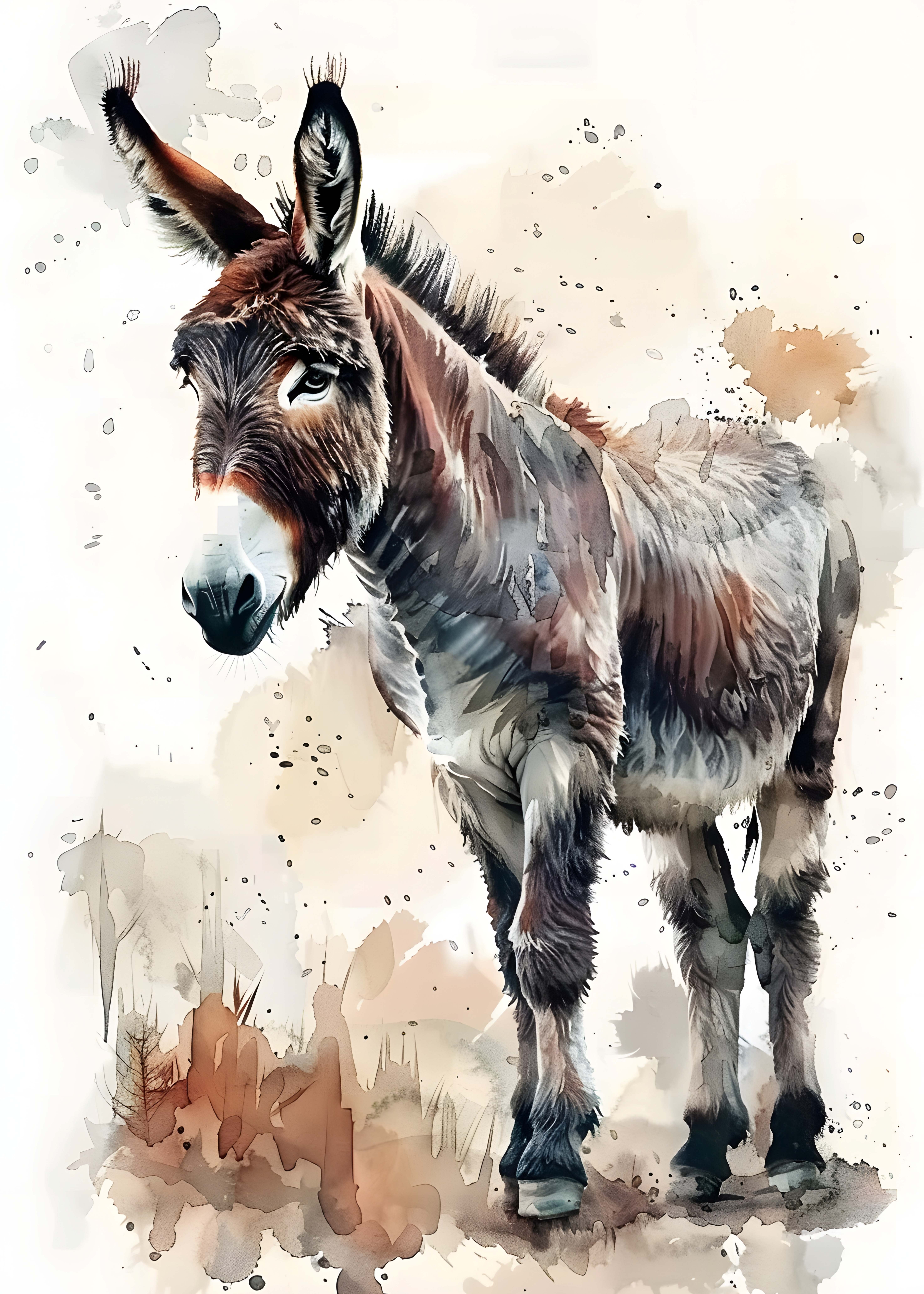 EŞEK FİGÜRLÜ WATERCOLOR DUVAR TABLOSU 50X70CM - PVC CANLI UV BASKI ÇERÇEVESİZ TABLO