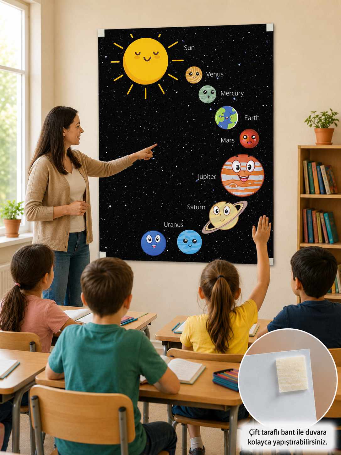 Güneş Sistemi Temalı 50X70CM tek parça bristrol karton sınıf panosu