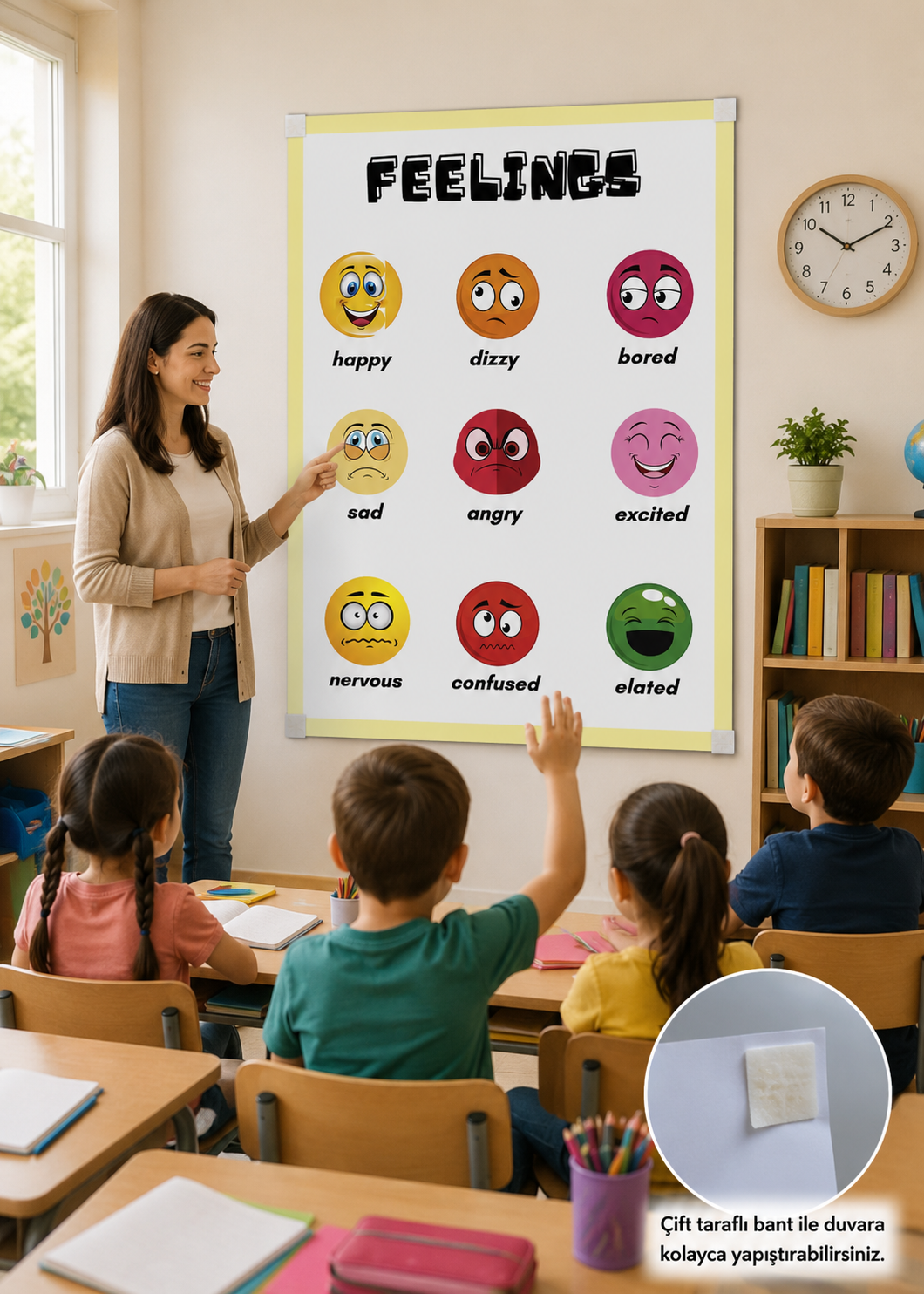 İngilizce Duygular Temalı 50X70CM tek parça bristrol karton sınıf panosu