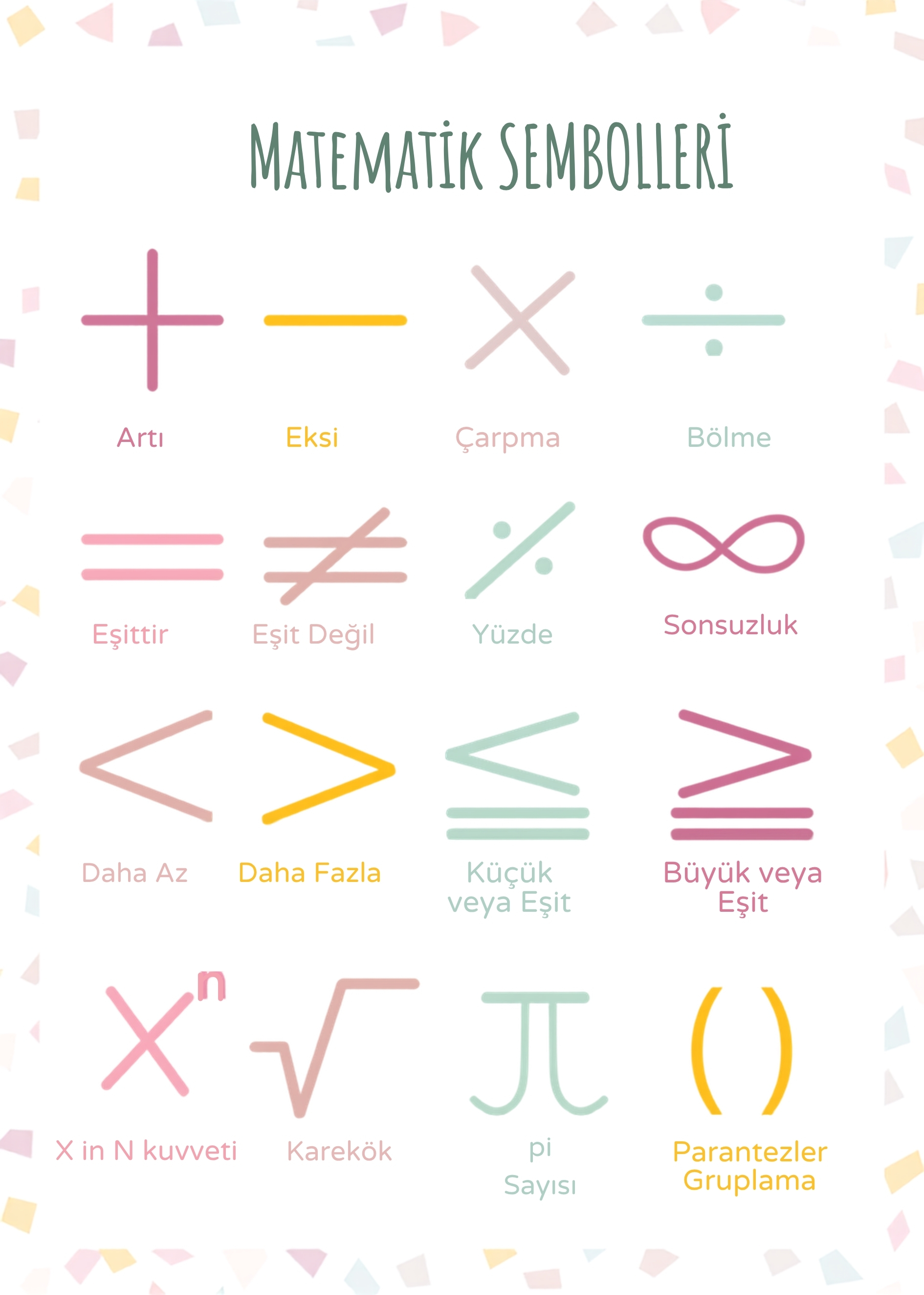 Matematik sembolleri Eğitim Sınıf Panosu 50X70CM bristrol karton 