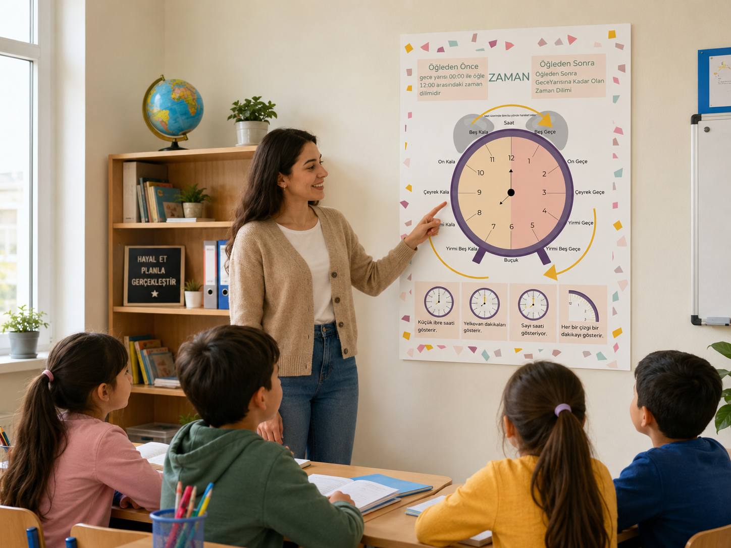 Saati öğreniyorum Eğitim Sınıf Panosu 50X70CM bristrol karton 