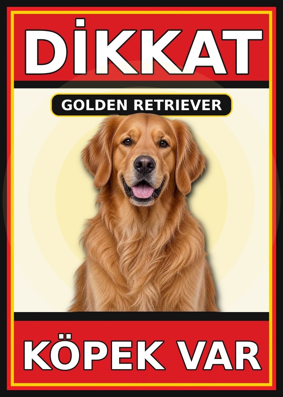 Golden Retriever Dikkat Köpek Var Levhası 21x30 cm UV Baskılı PVC Uyarı Tabelası Golden Retriever Dikkat Köpek Var Levhası 21x30 cm UV Baskılı PVC Uyarı Tabelası