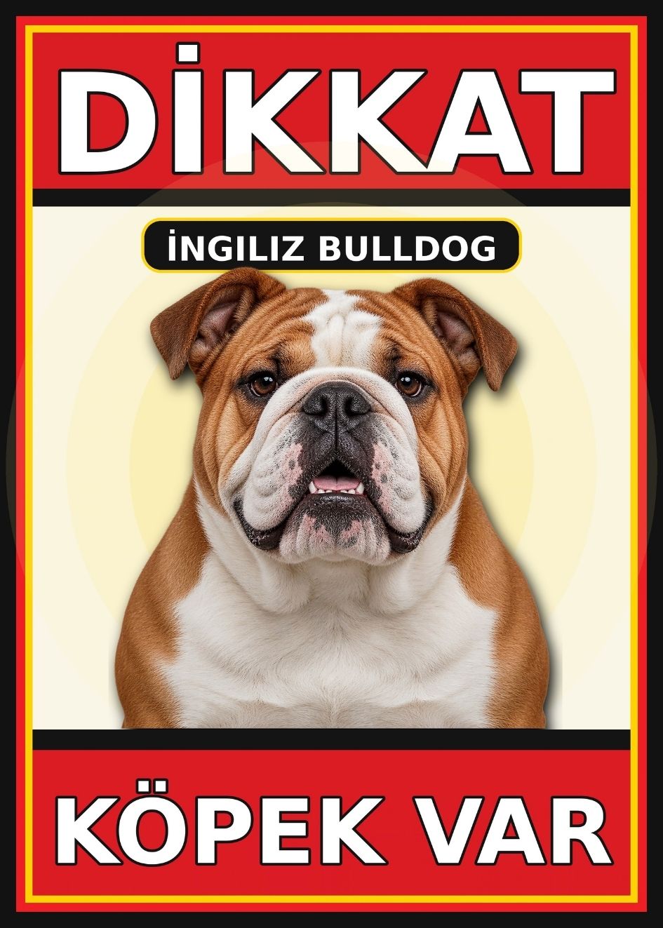 İngiliz Bulldog Dikkat Köpek Var Levhası 21x30 cm UV Baskılı PVC Uyarı Tabelası İngiliz Bulldog Dikkat Köpek Var Levhası 21x30 cm UV Baskılı PVC Uyarı Tabelası