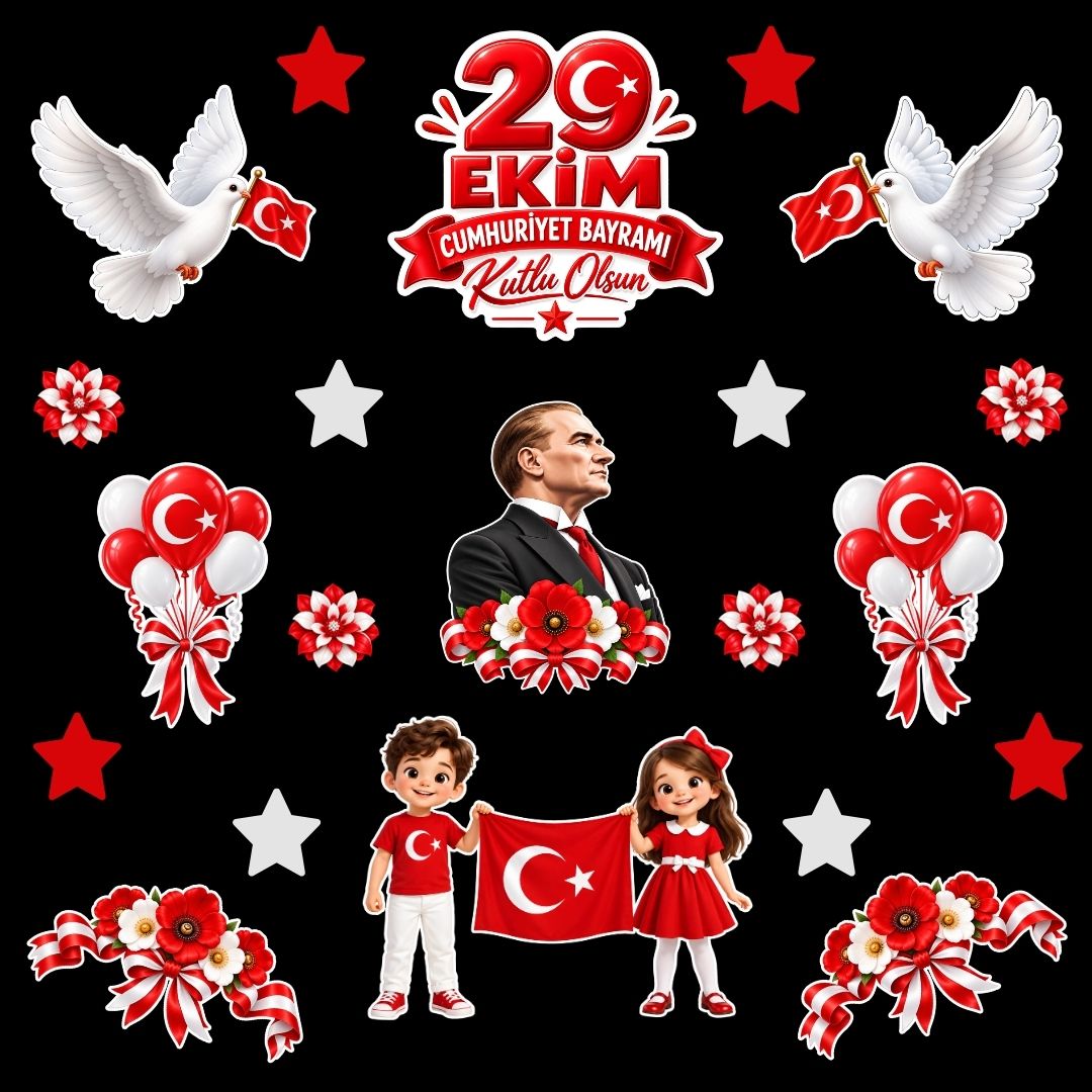29 EKİM CUMHURİYET BAYRAMI Hazır Fügür Kesim Pano Süsü İlkokul