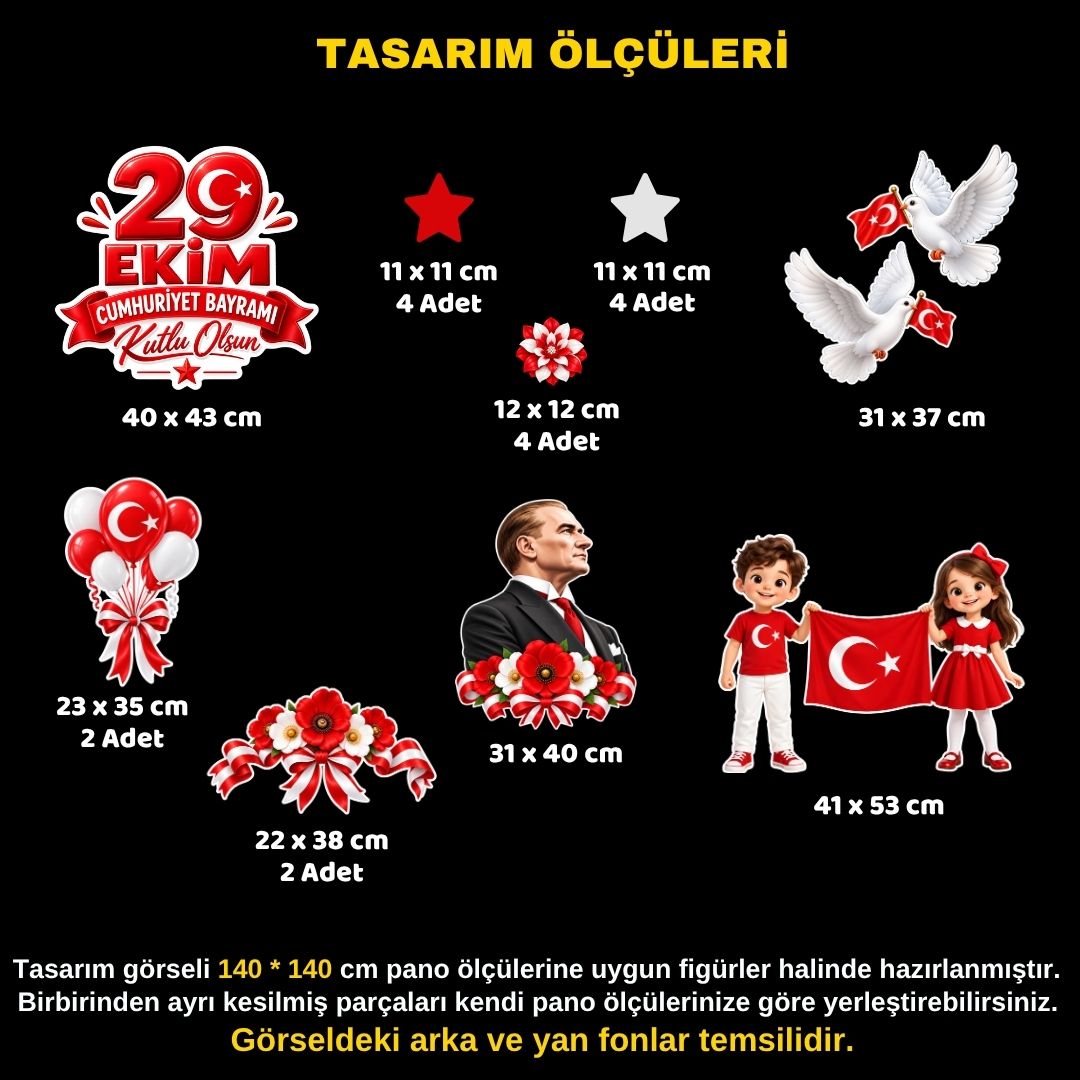 29 EKİM CUMHURİYET BAYRAMI Hazır Fügür Kesim Pano Süsü İlkokul