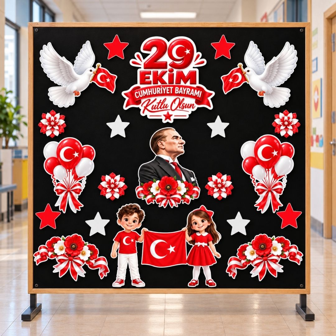 29 EKİM CUMHURİYET BAYRAMI Hazır Fügür Kesim Pano Süsü İlkokul