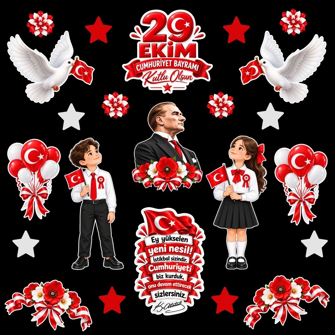 29 EKİM CUMHURİYET BAYRAMI Hazır Fügür Kesim Pano Süsü Ortaokul