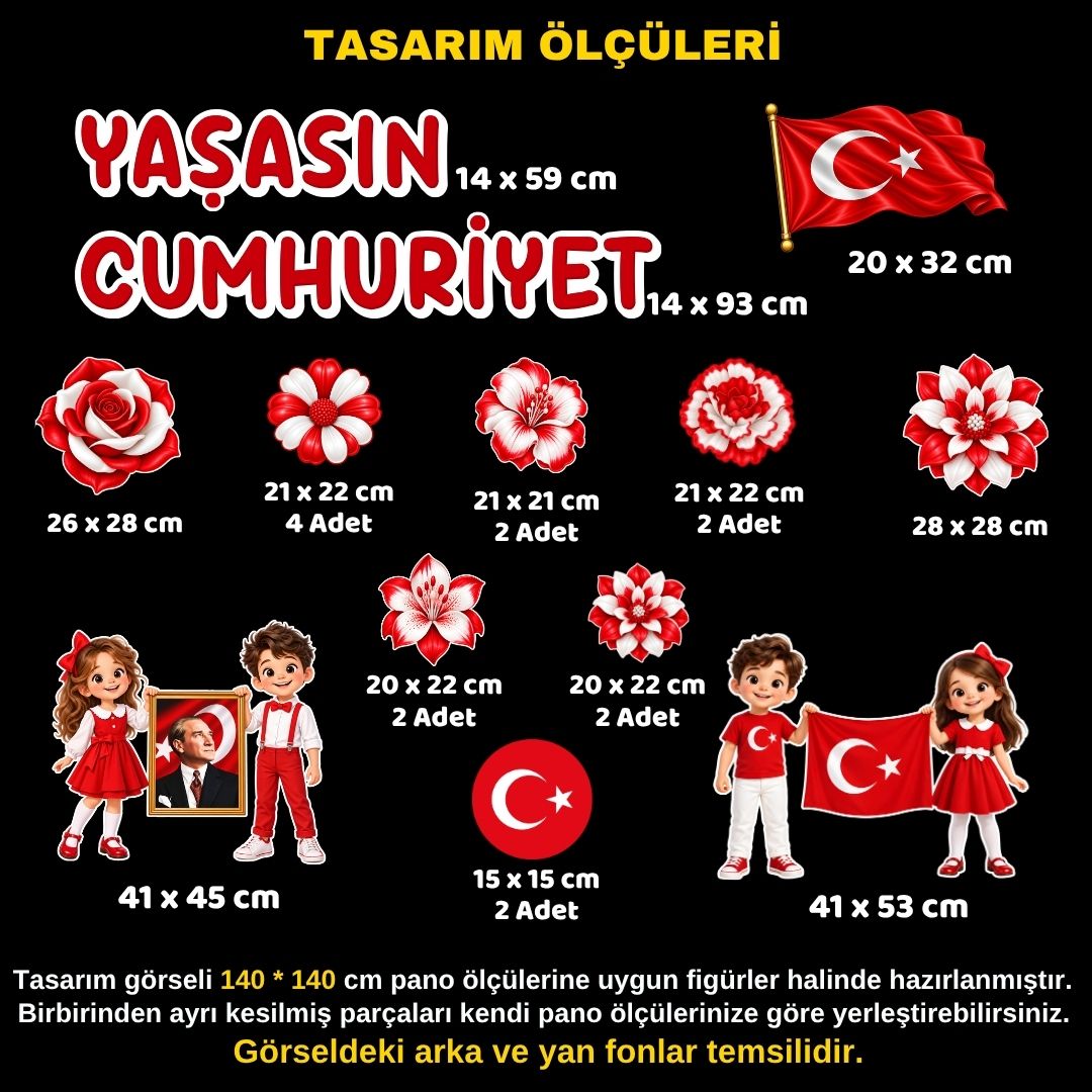 YAŞASIN CUMHURİYET Hazır Fügür Kesim Pano Süsü 