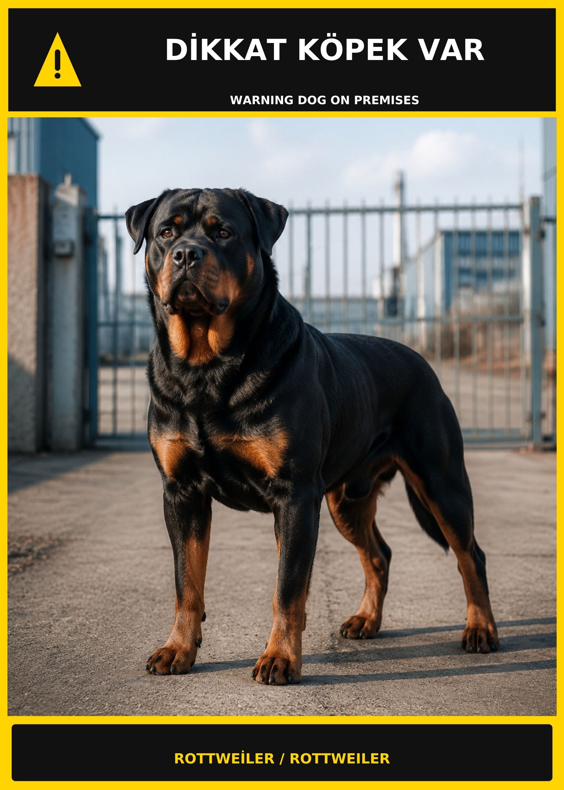 Dikkat Köpek Var Rottweiler Görselli PVC Uyarı Levhası 21x30CM