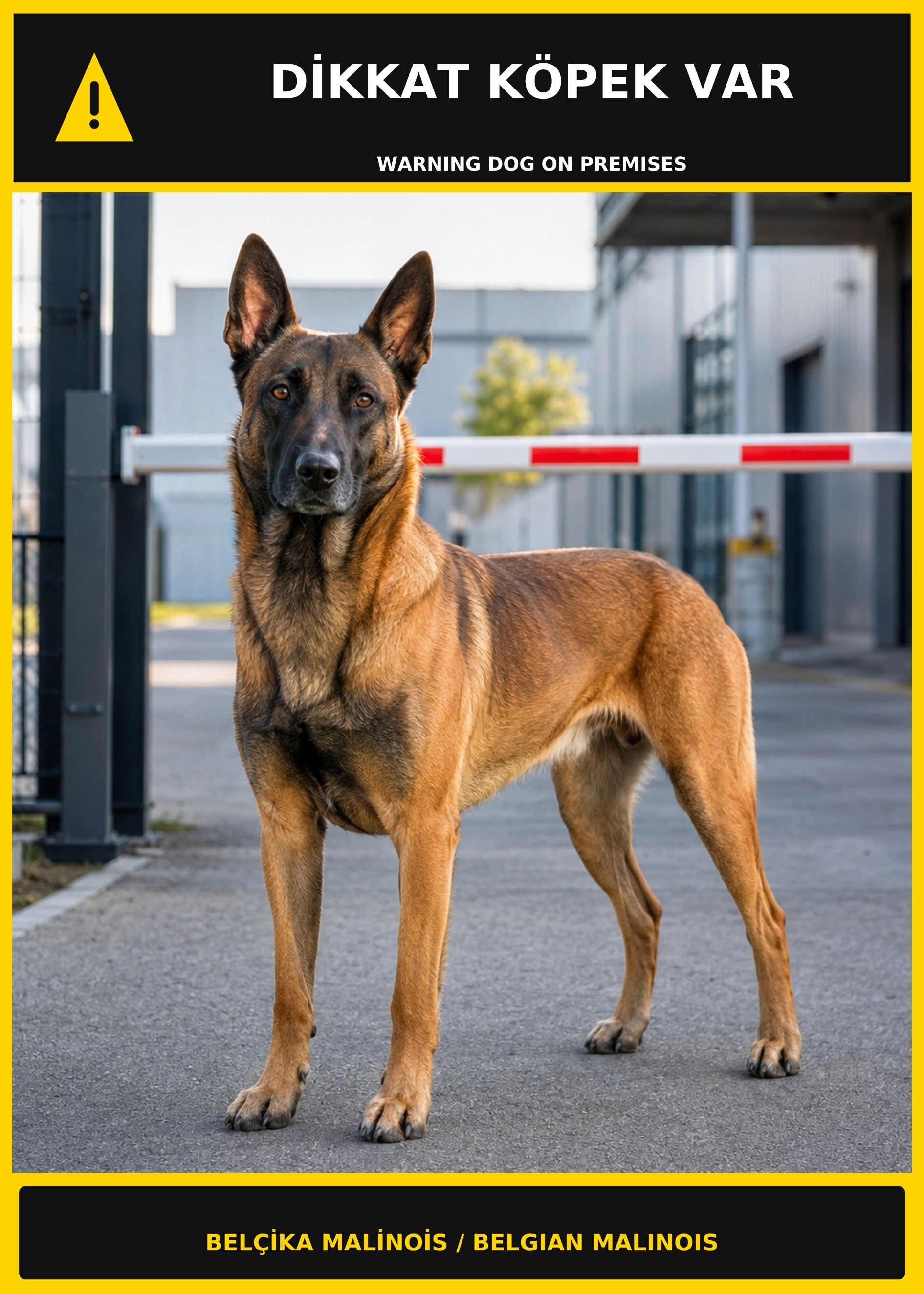 Dikkat Köpek Var Belçika Malinois Görselli PVC Uyarı Levhası 21x30CM