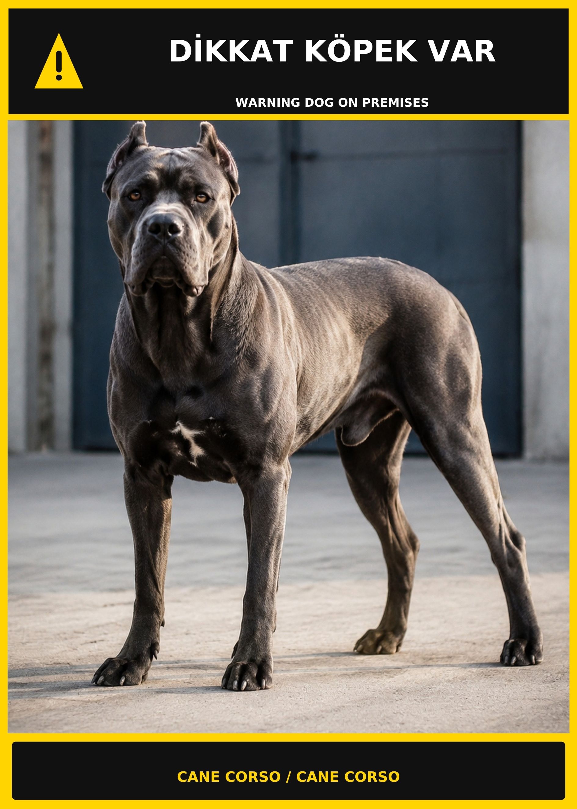 Dikkat Köpek Var Cane Corso Görselli PVC Uyarı Levhası 21x30CM