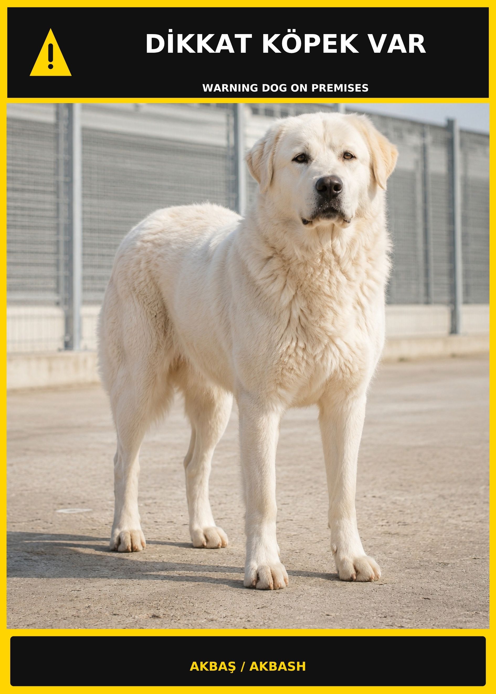 Dikkat Köpek Var Akbaş Görselli PVC Uyarı Levhası 21x30CM