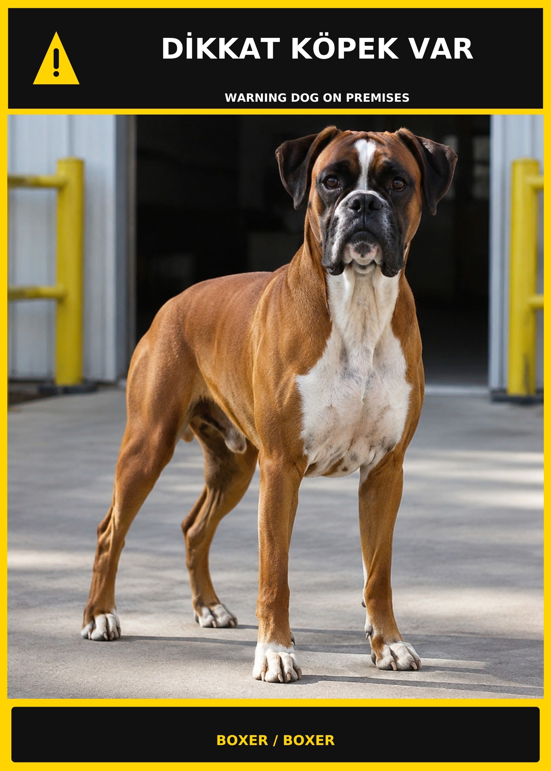 Dikkat Köpek Var Boxer Görselli PVC Uyarı Levhası 21x30CM
