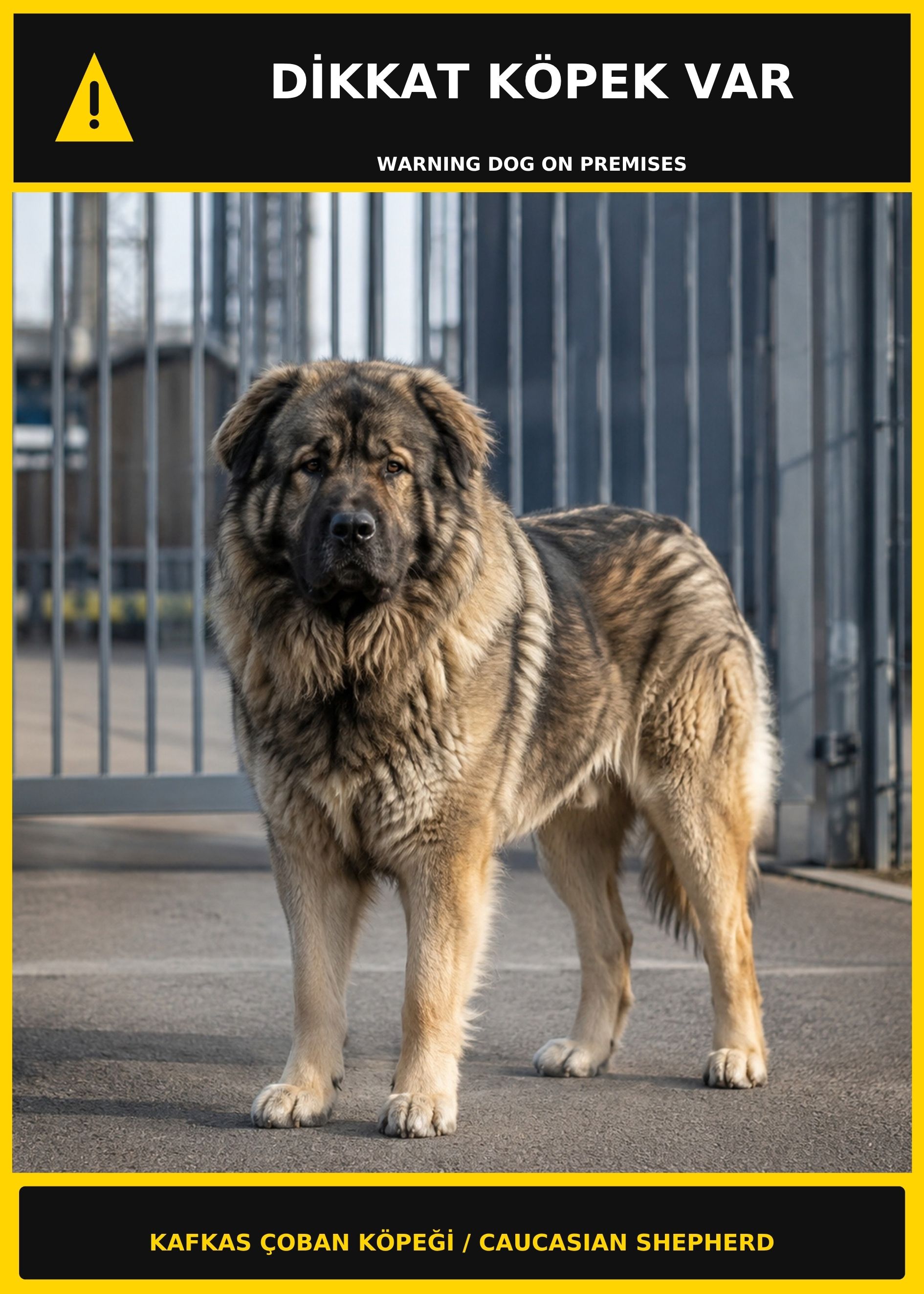 Dikkat Köpek Var Kafkas Çoban Köpeği Görselli PVC Uyarı Levhası 21x30CM