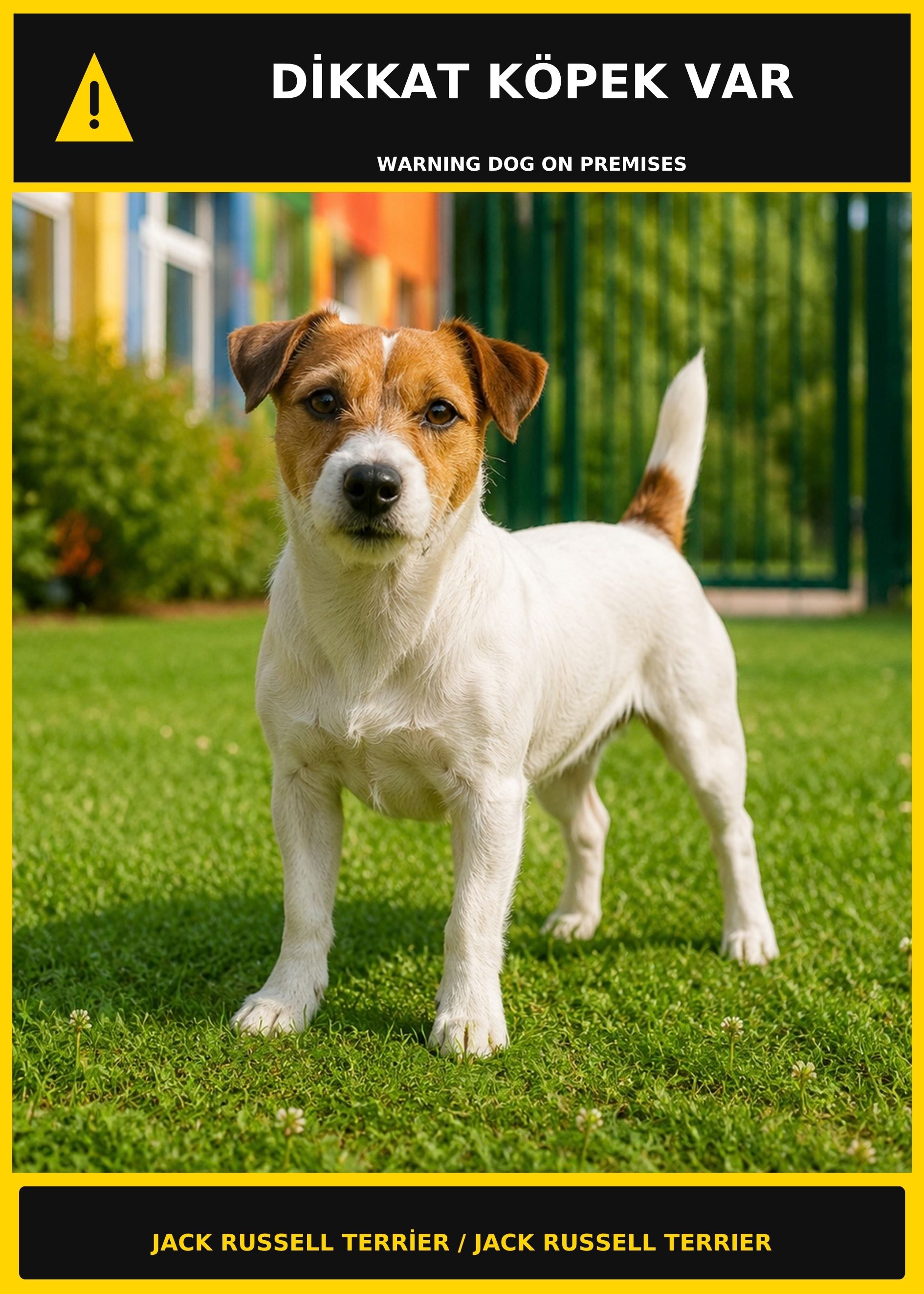 Dikkat Köpek Var Jack Russell Terrier Görselli PVC Uyarı Levhası 21x30CM