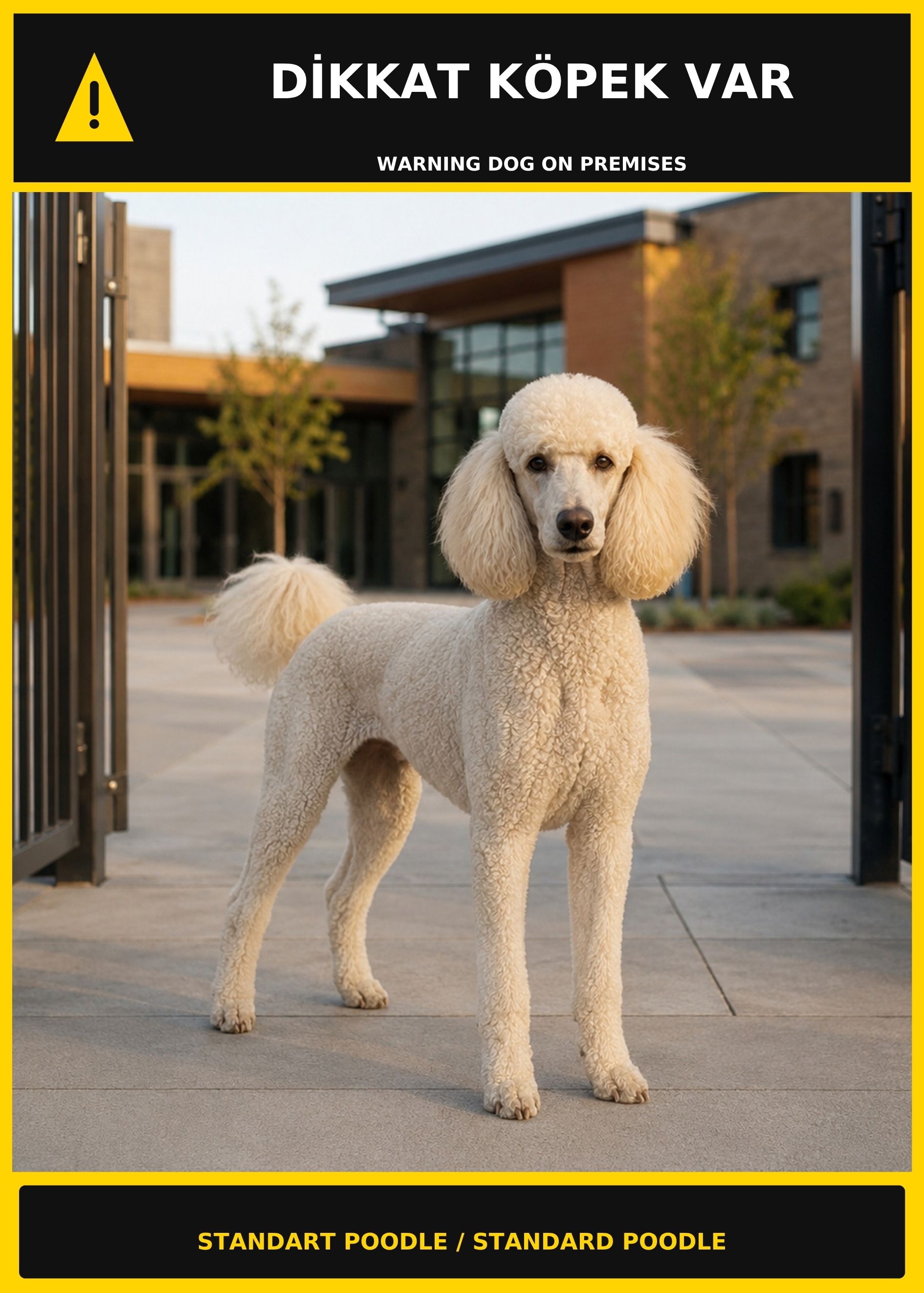 Dikkat Köpek Var Standart Poodle Görselli PVC Uyarı Levhası 21x30CM