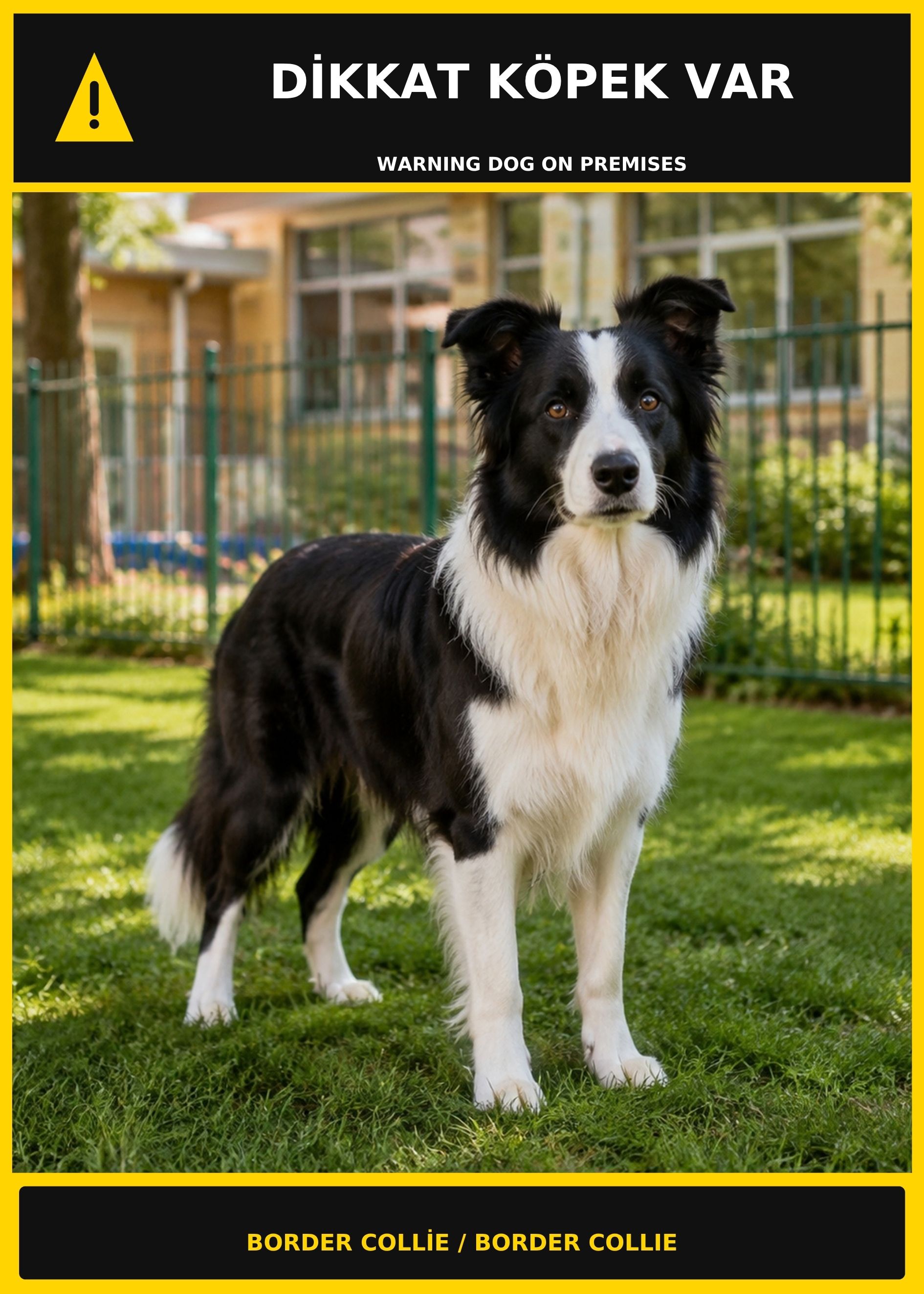 Dikkat Köpek Var Border Collie Görselli PVC Uyarı Levhası 21x30CM