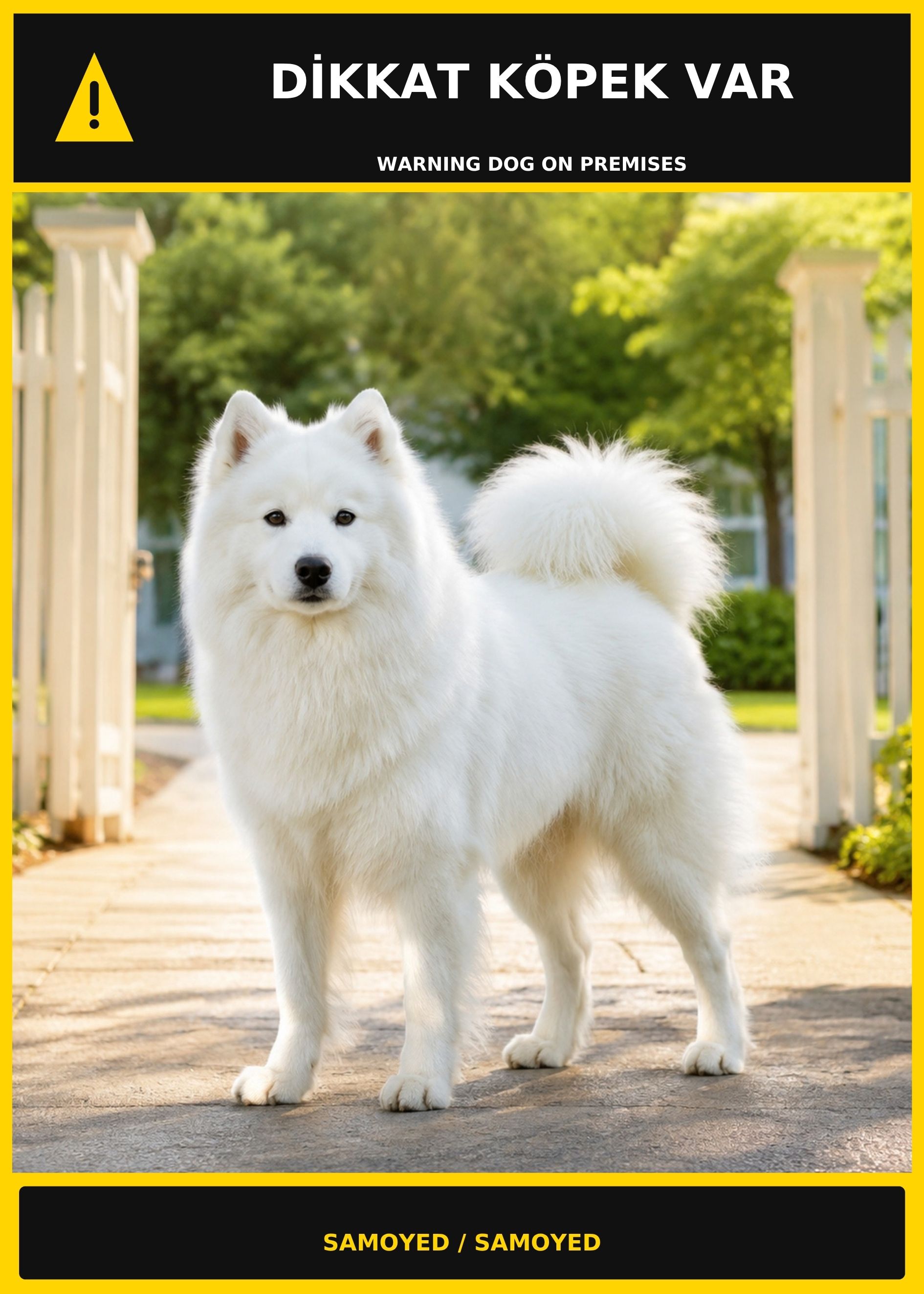 Dikkat Köpek Var Samoyed Görselli PVC Uyarı Levhası 21x30CM