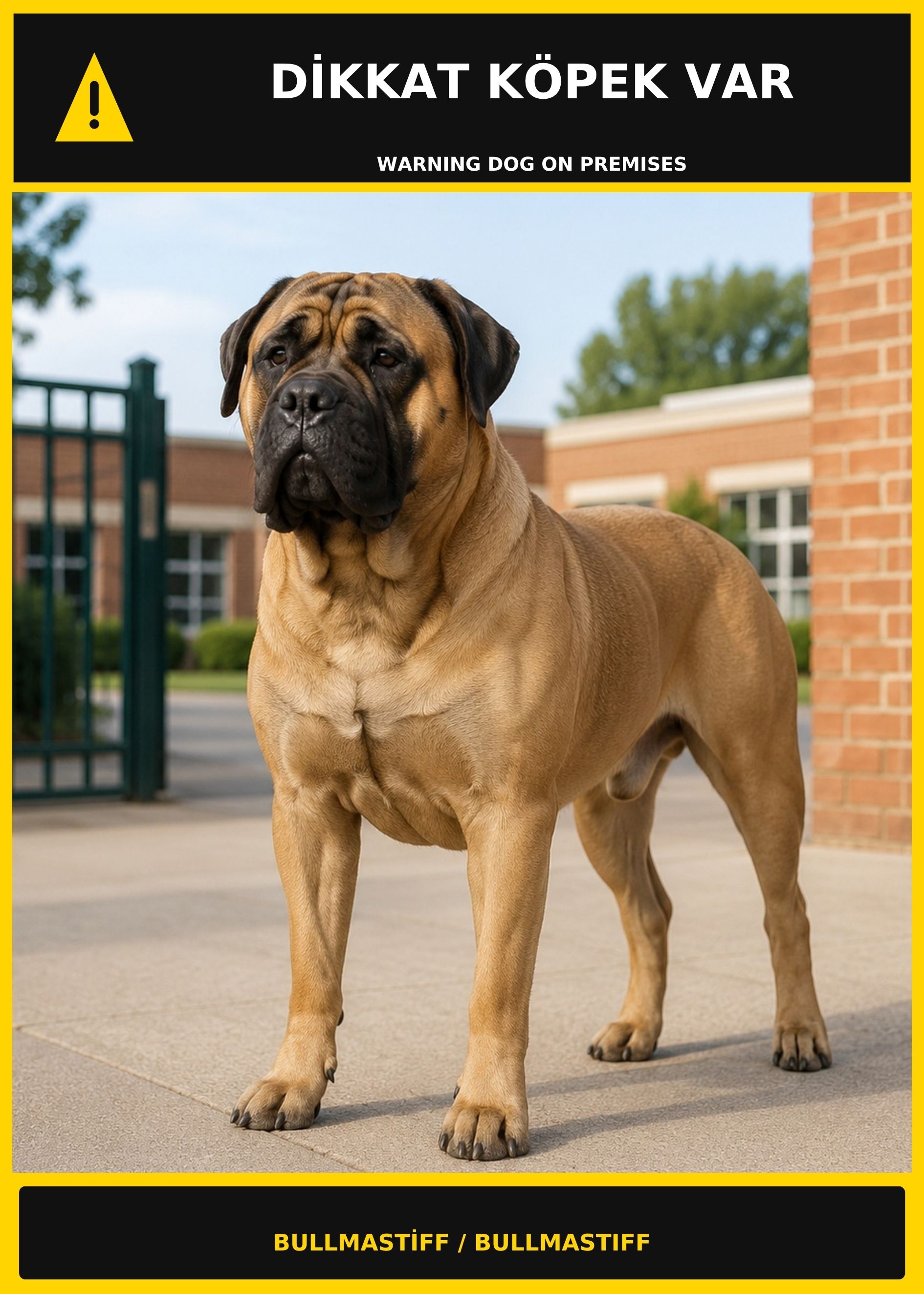 Dikkat Köpek Var Bullmastiff Görselli PVC Uyarı Levhası 21x30CM