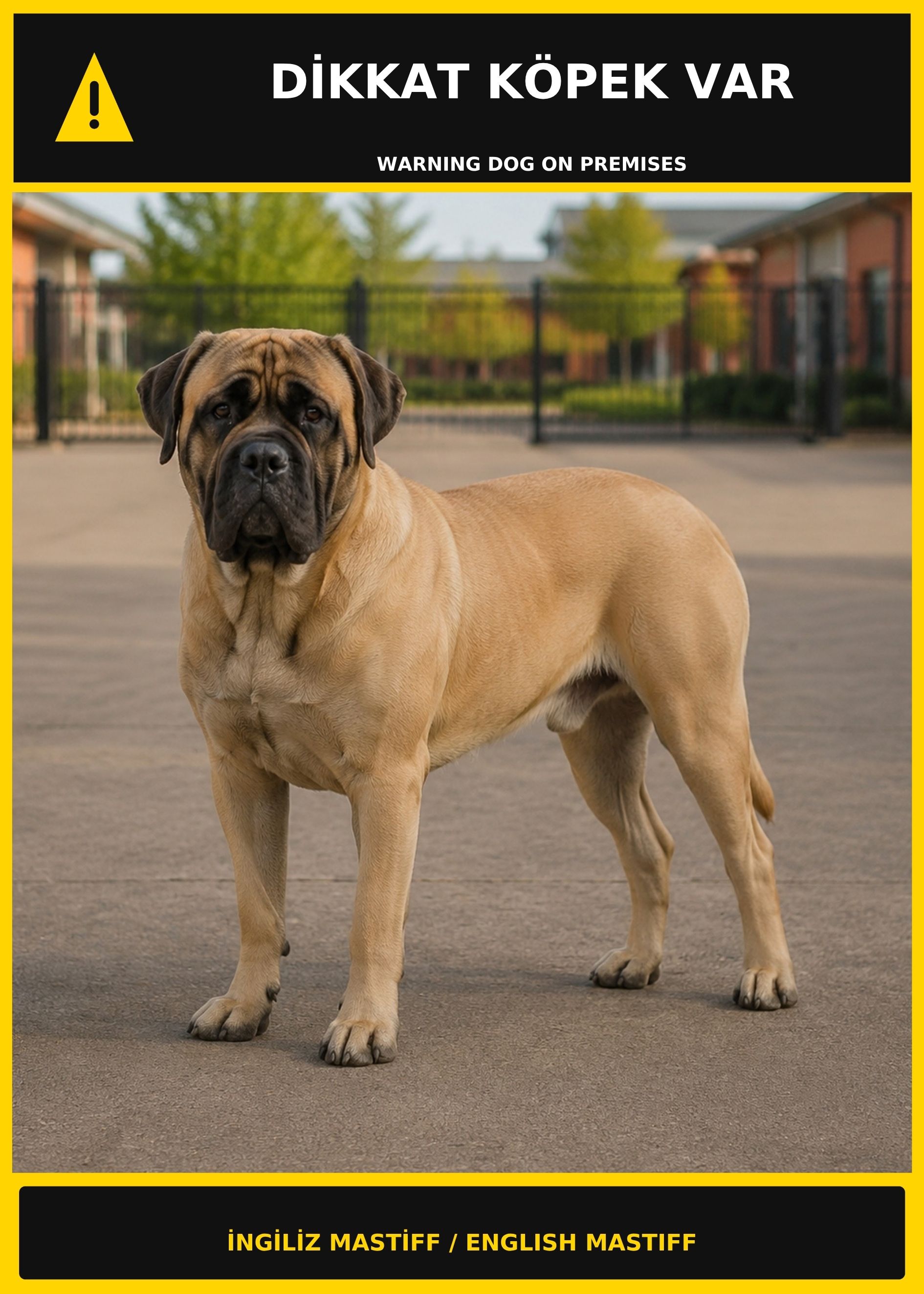 Dikkat Köpek Var İngiliz Mastiff Görselli PVC Uyarı Levhası 21x30CM