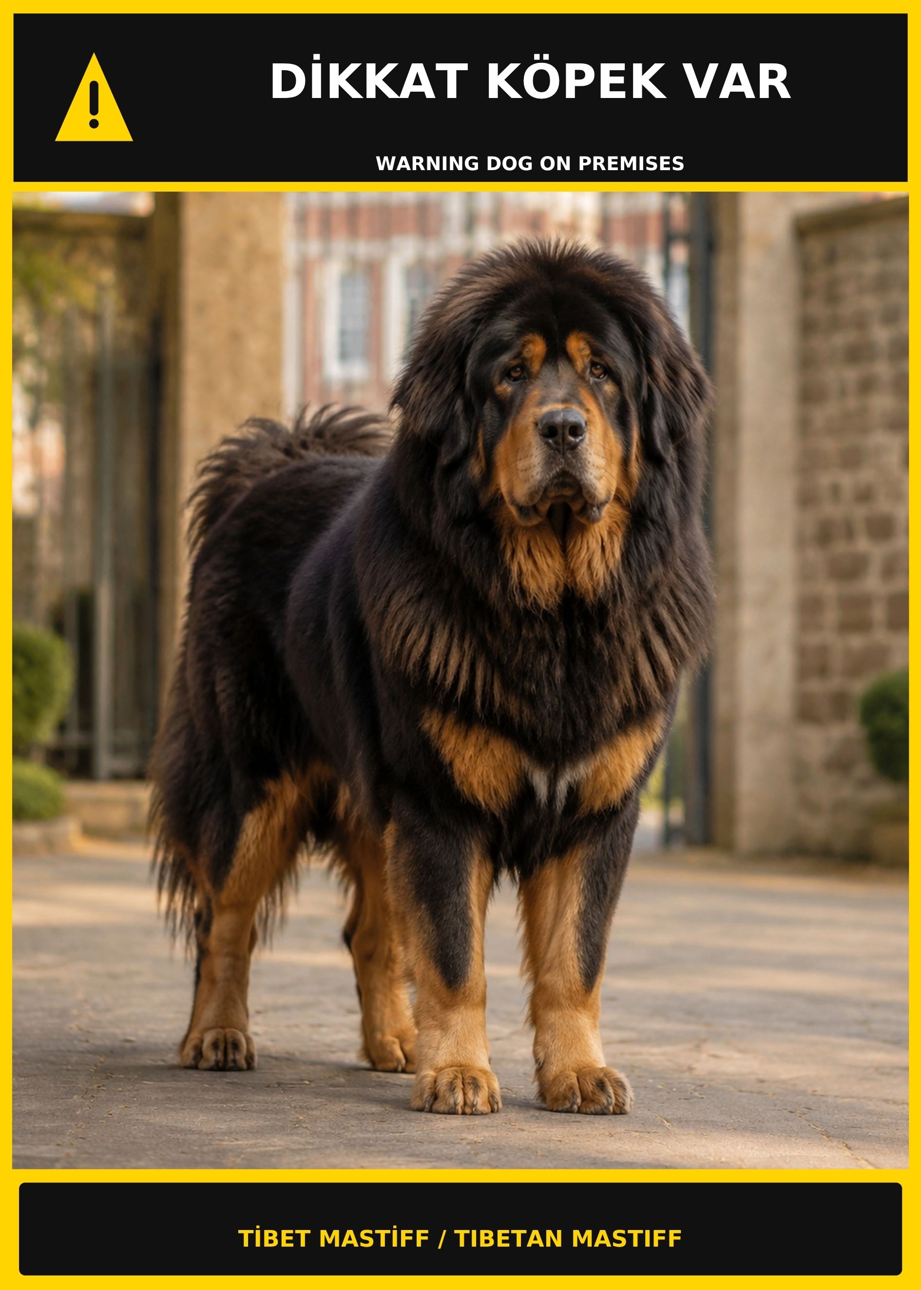 Dikkat Köpek Var Tibet Mastiff Görselli PVC Uyarı Levhası 21x30CM