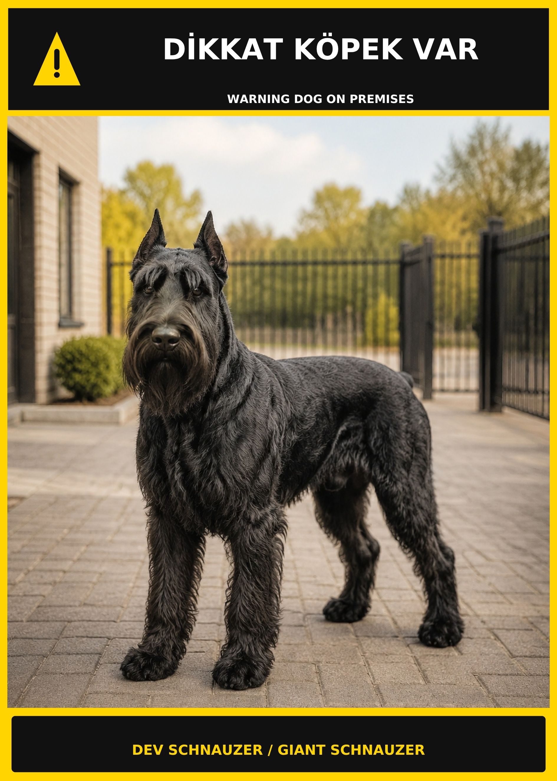 Dikkat Köpek Var Dev Schnauzer Görselli PVC Uyarı Levhası 21x30CM