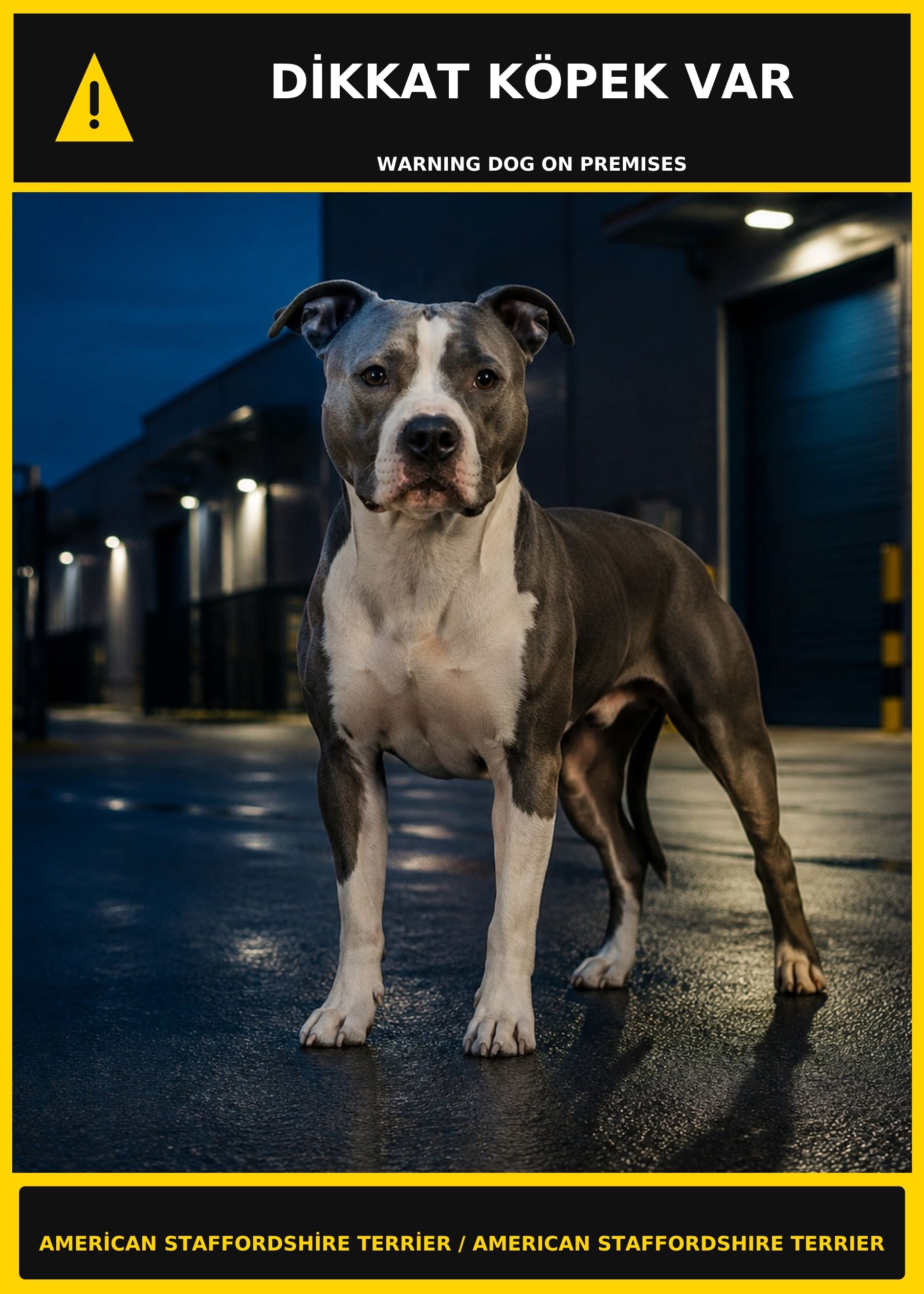 Dikkat Köpek Var Amerikan Staffordshire Terrier Görselli PVC Uyarı Levhası 21x30CM