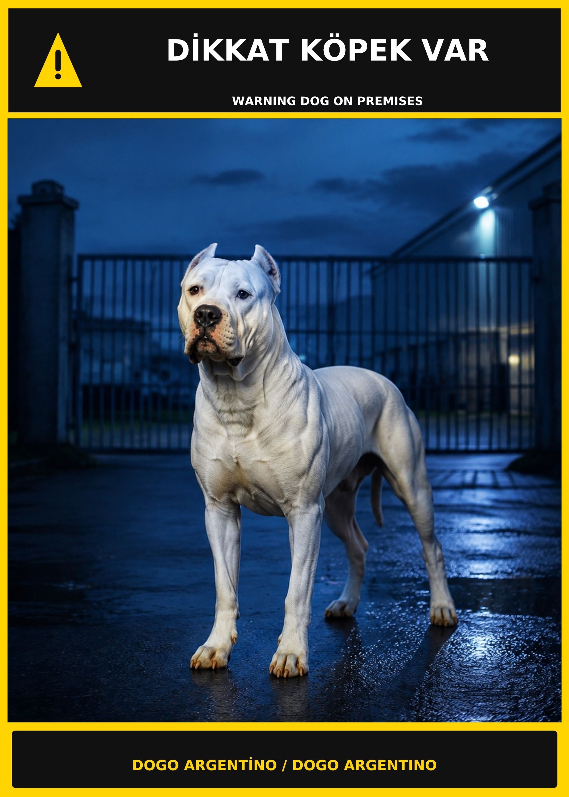 Dikkat Köpek Var Dogo Argentino Görselli PVC Uyarı Levhası 21x30CM
