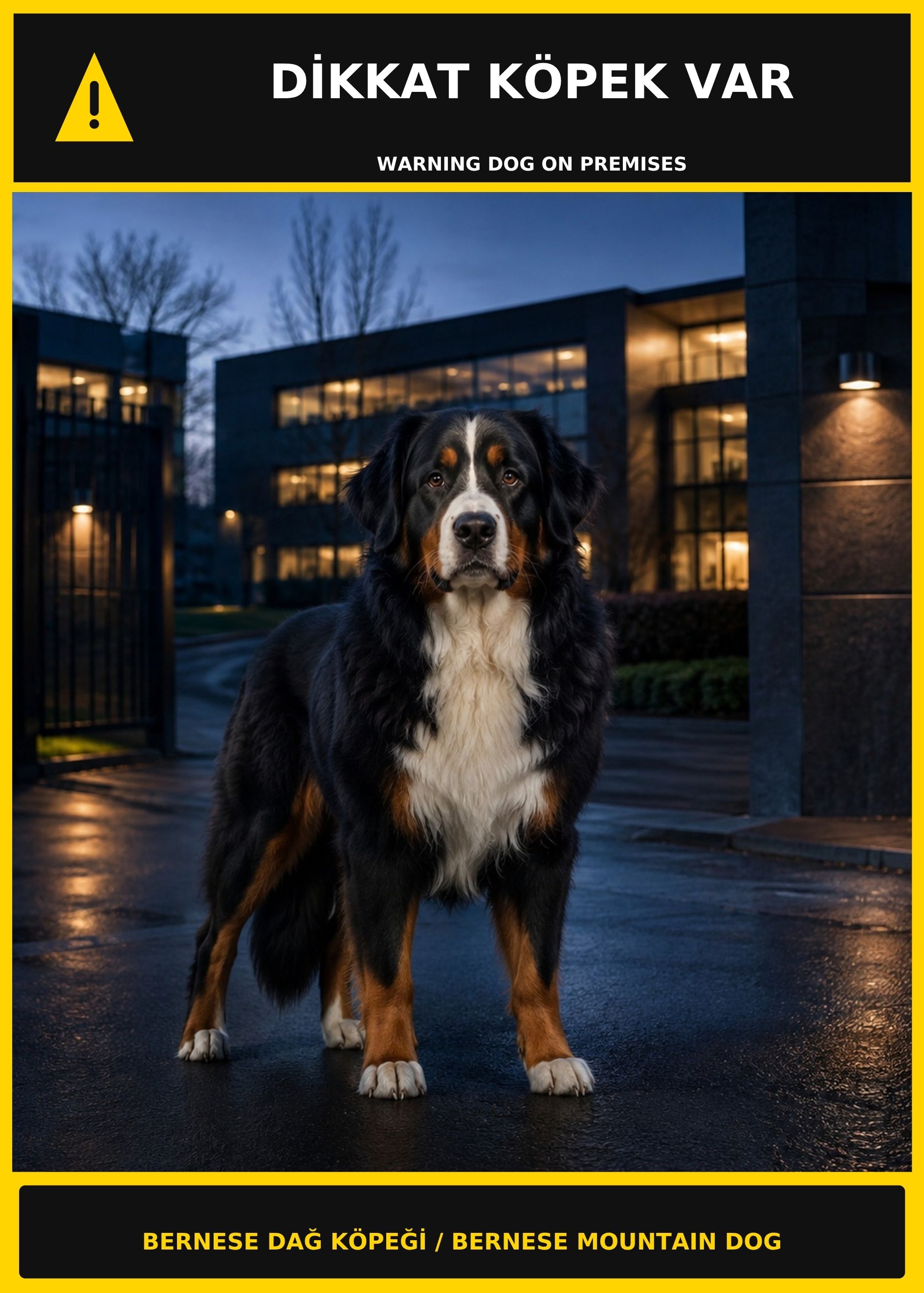 Dikkat Köpek Var Bernese Dağ Köpeği Görselli PVC Uyarı Levhası 21x30CM