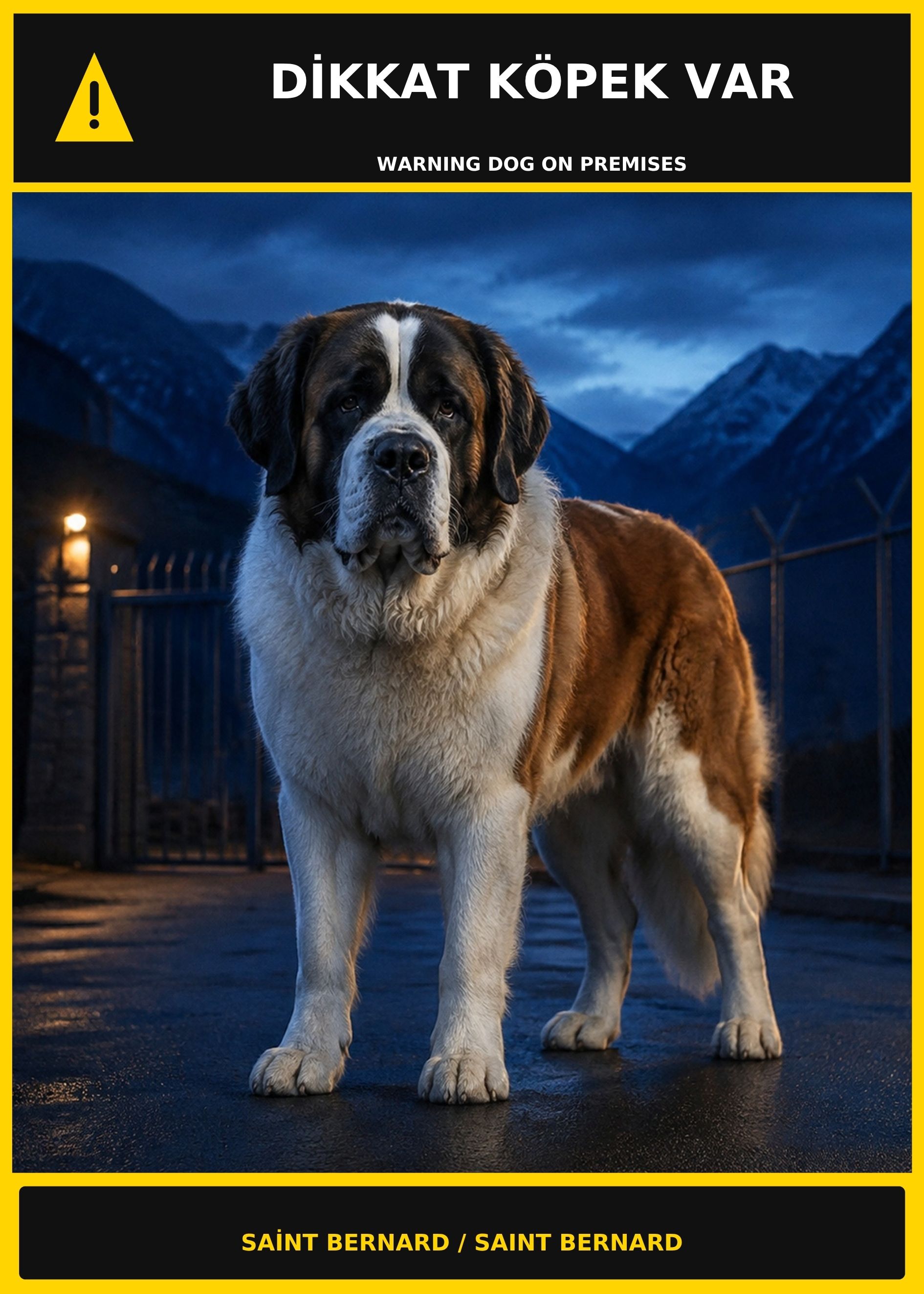 Dikkat Köpek Var Saint Bernard Görselli PVC Uyarı Levhası 21x30CM