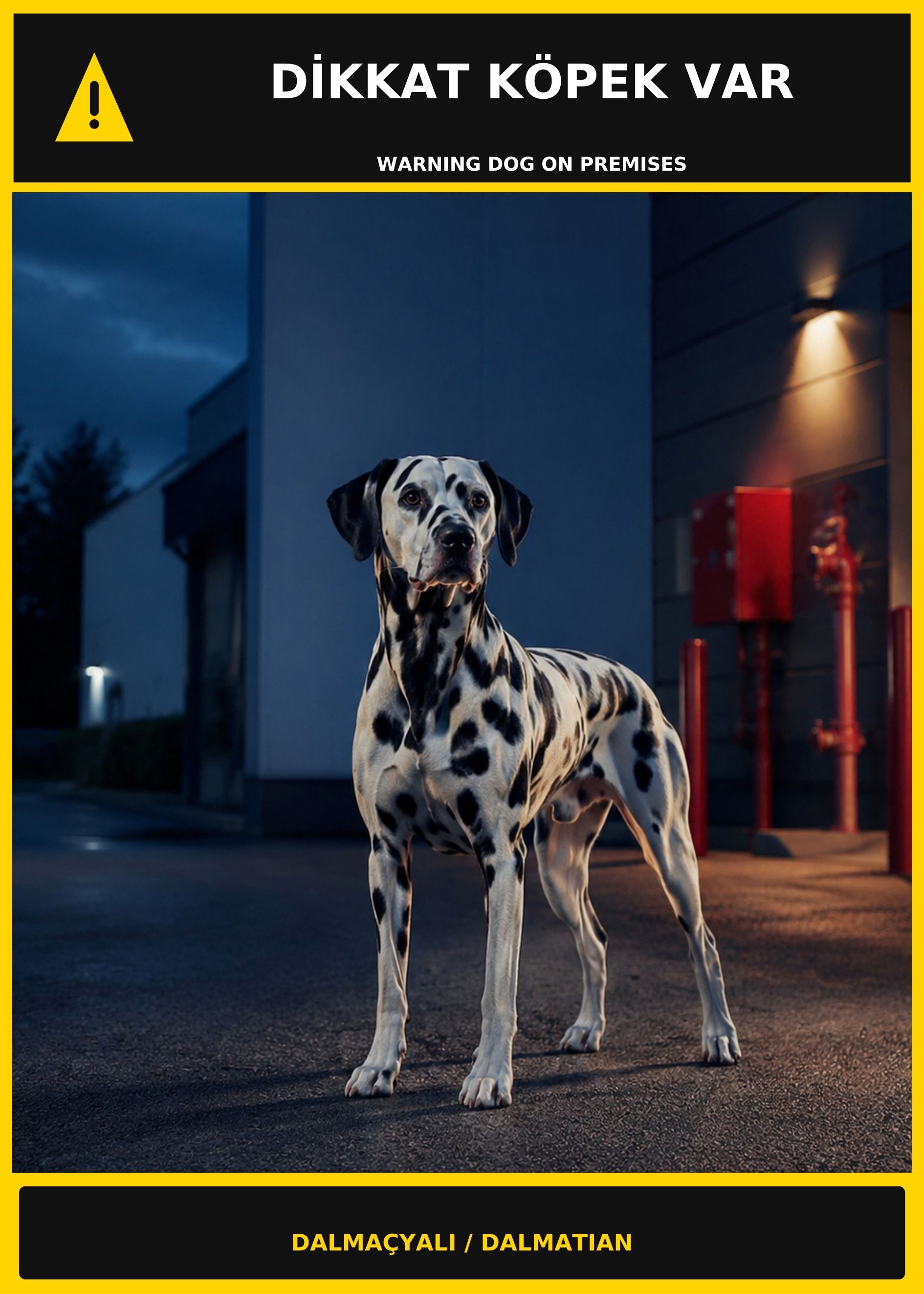 Dikkat Köpek Var Dalmaçyalı Görselli PVC Uyarı Levhası 21x30CM