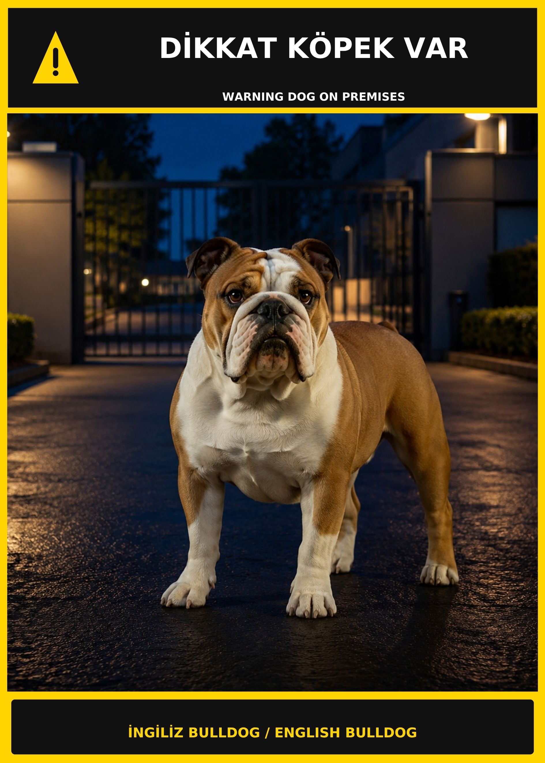 Dikkat Köpek Var İngiliz Bulldog Görselli PVC Uyarı Levhası 21x30CM