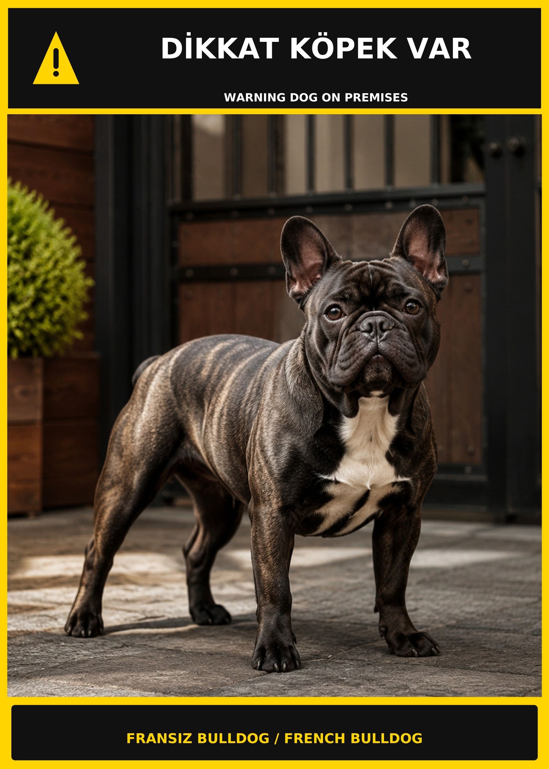 Dikkat Köpek Var Fransız Bulldog Görselli PVC Uyarı Levhası 21x30CM