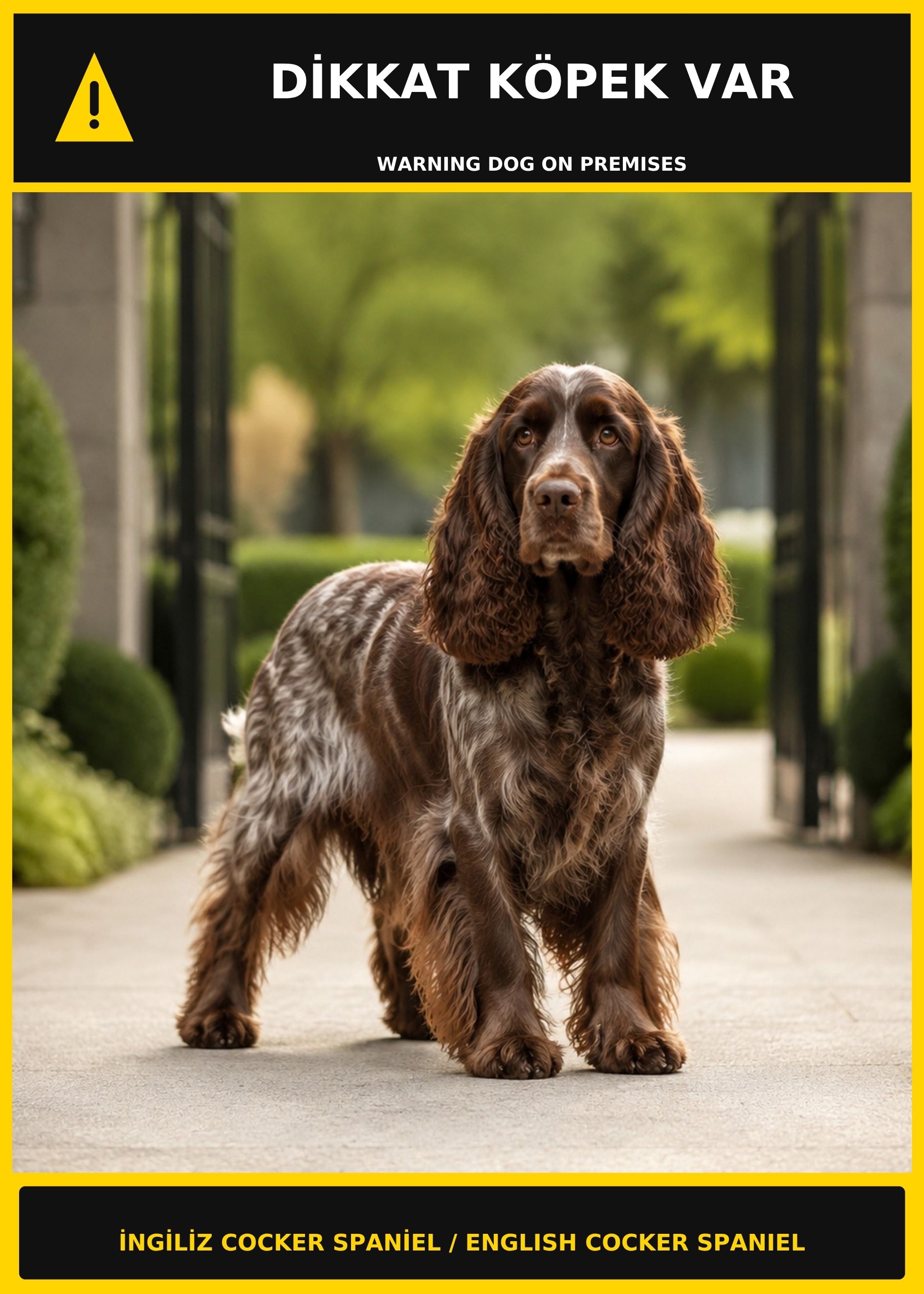 Dikkat Köpek Var İngiliz Cocker Spaniel Görselli PVC Uyarı Levhası 21x30CM