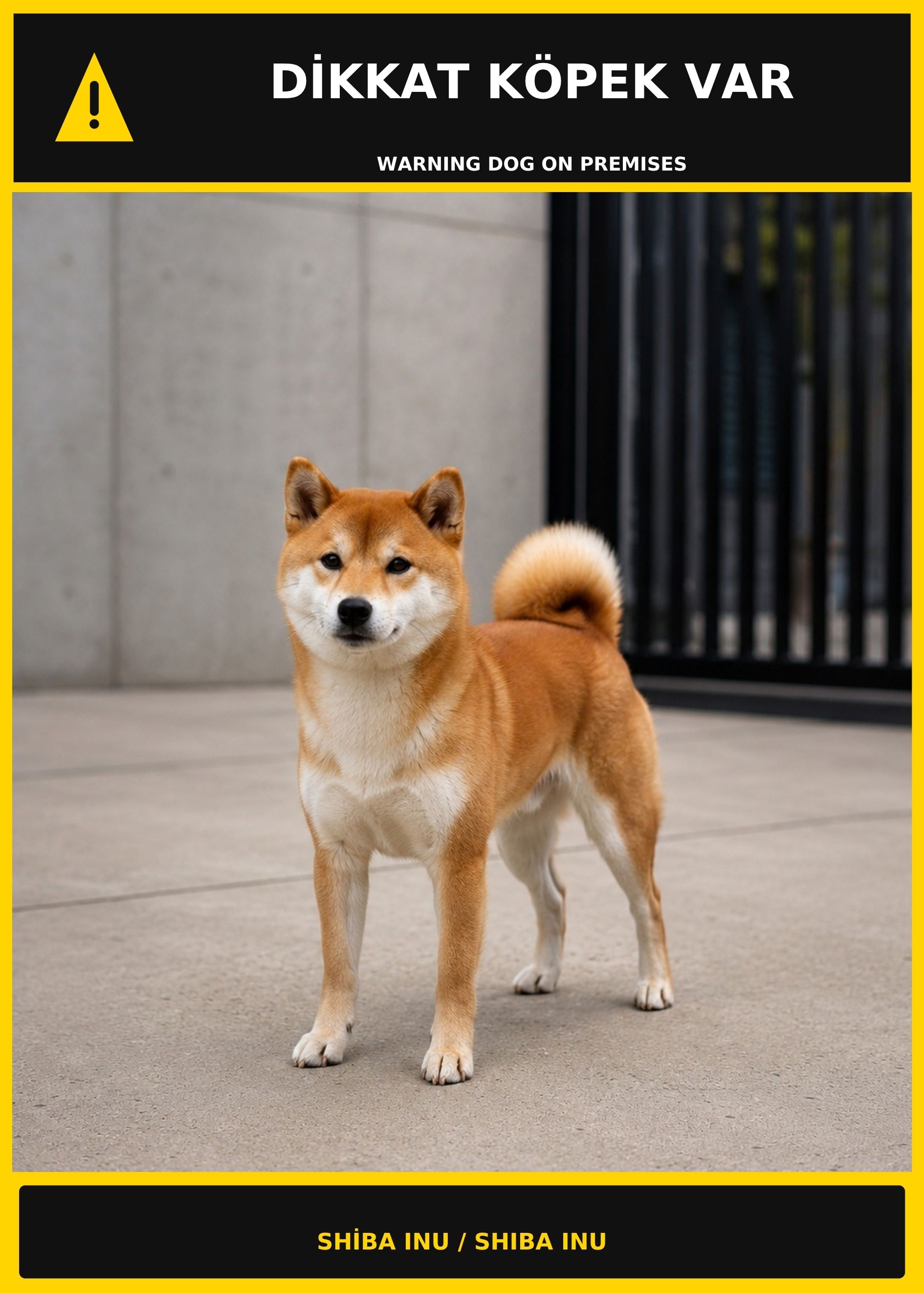 Dikkat Köpek Var Shiba Inu Görselli PVC Uyarı Levhası 21x30CM