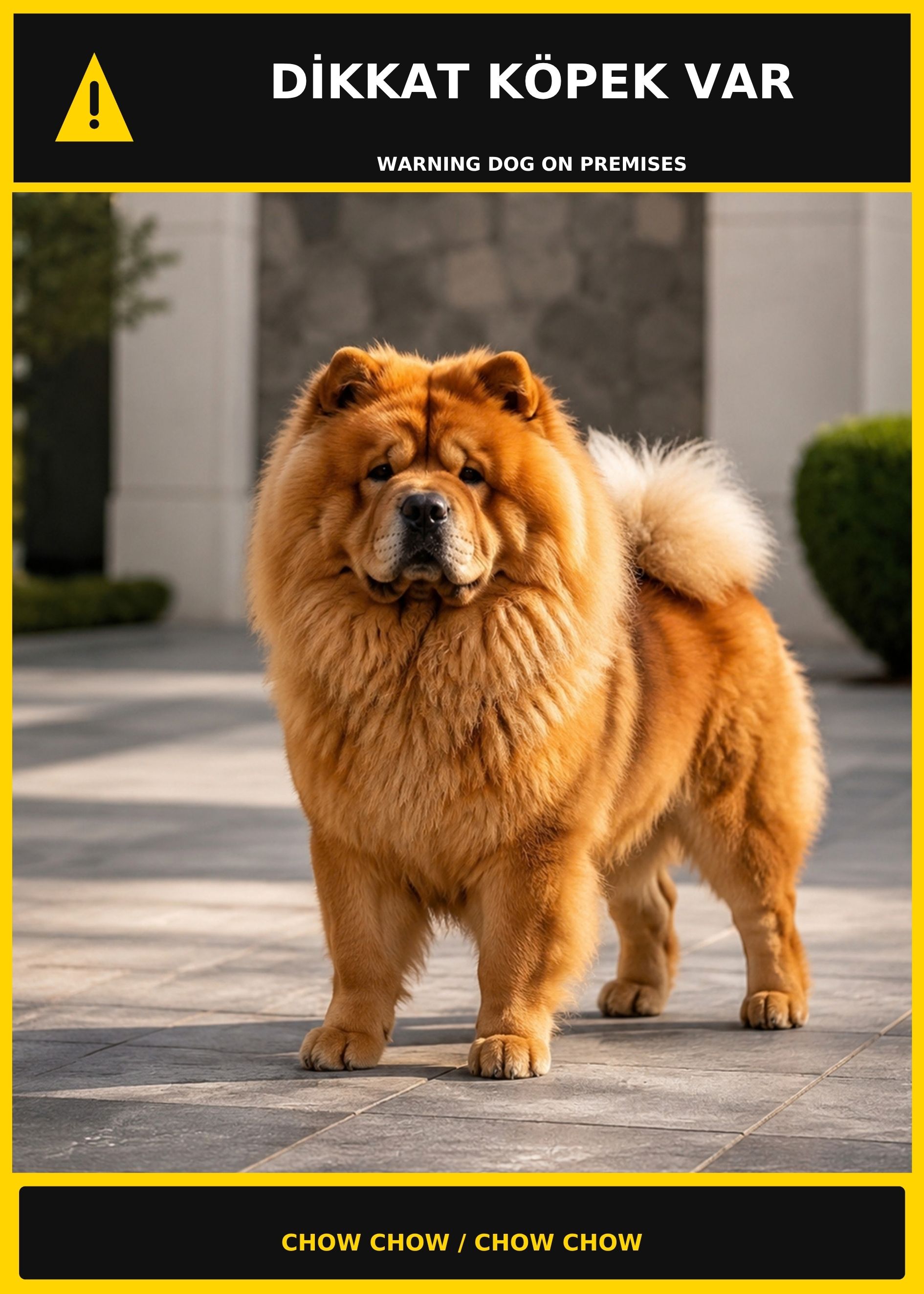 Dikkat Köpek Var Chow Chow Görselli PVC Uyarı Levhası 21x30CM