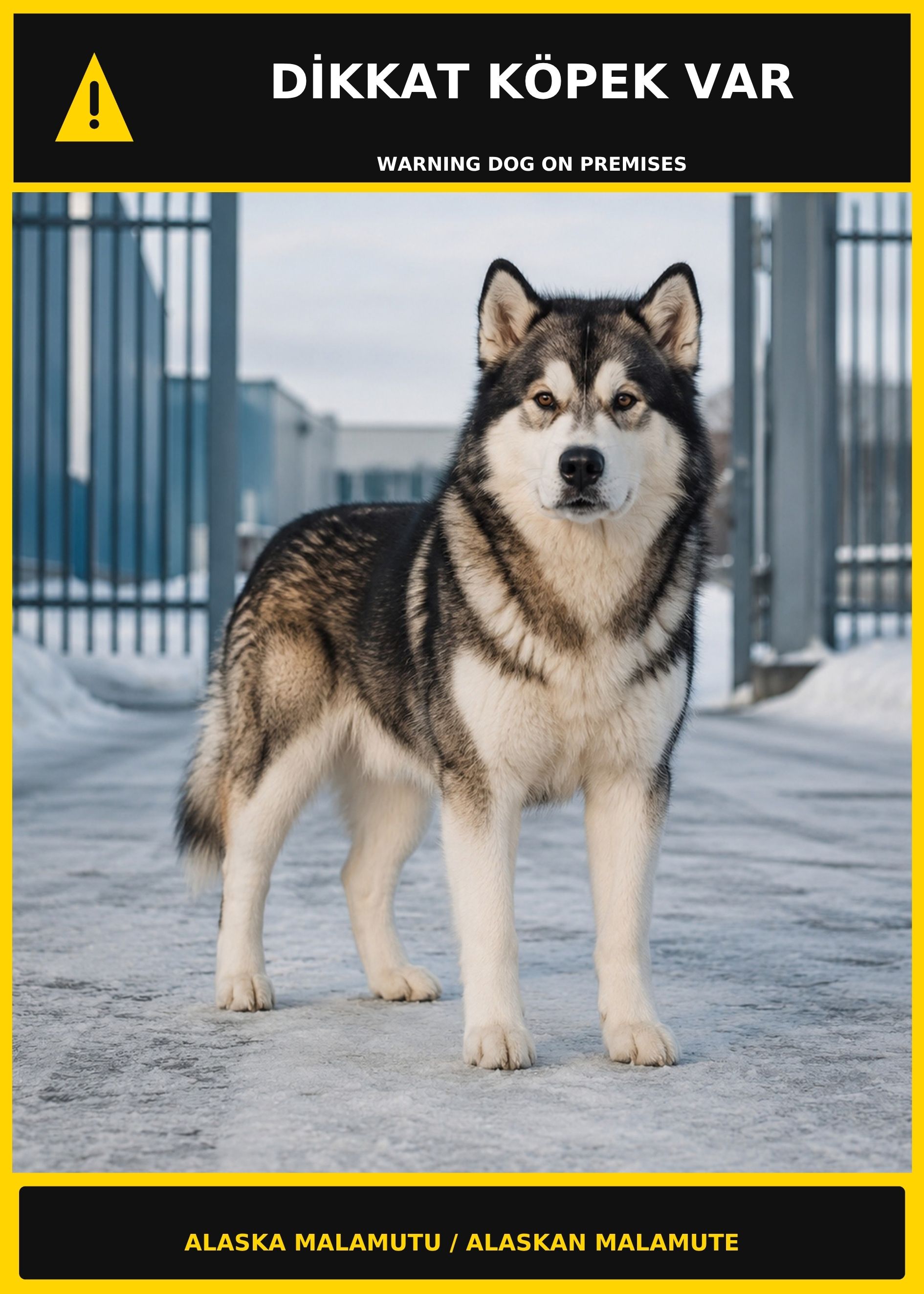 Dikkat Köpek Var Alaska Malamutu Görselli PVC Uyarı Levhası 21x30CM