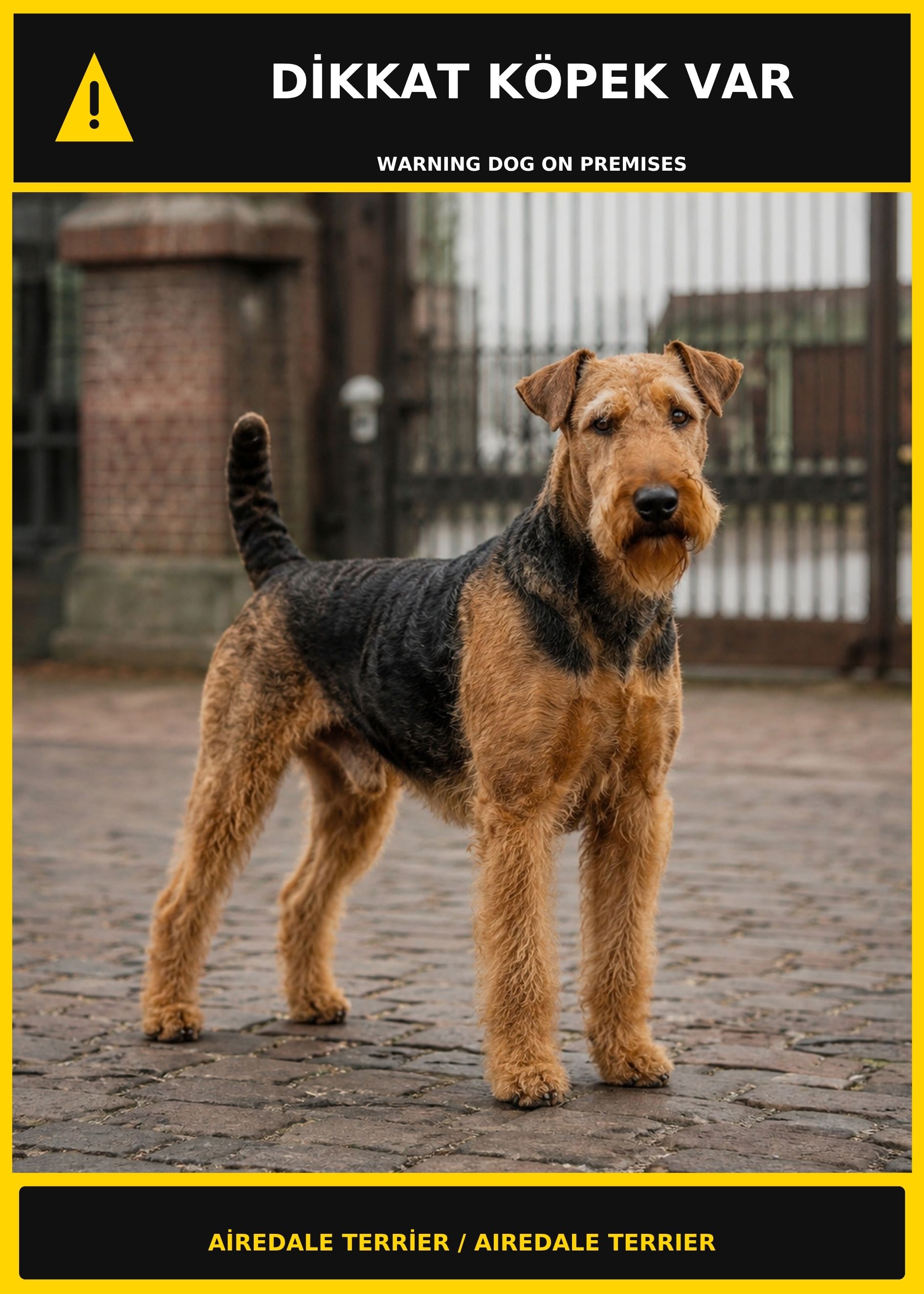 Dikkat Köpek Var Airedale Terrier Görselli PVC Uyarı Levhası 21x30CM