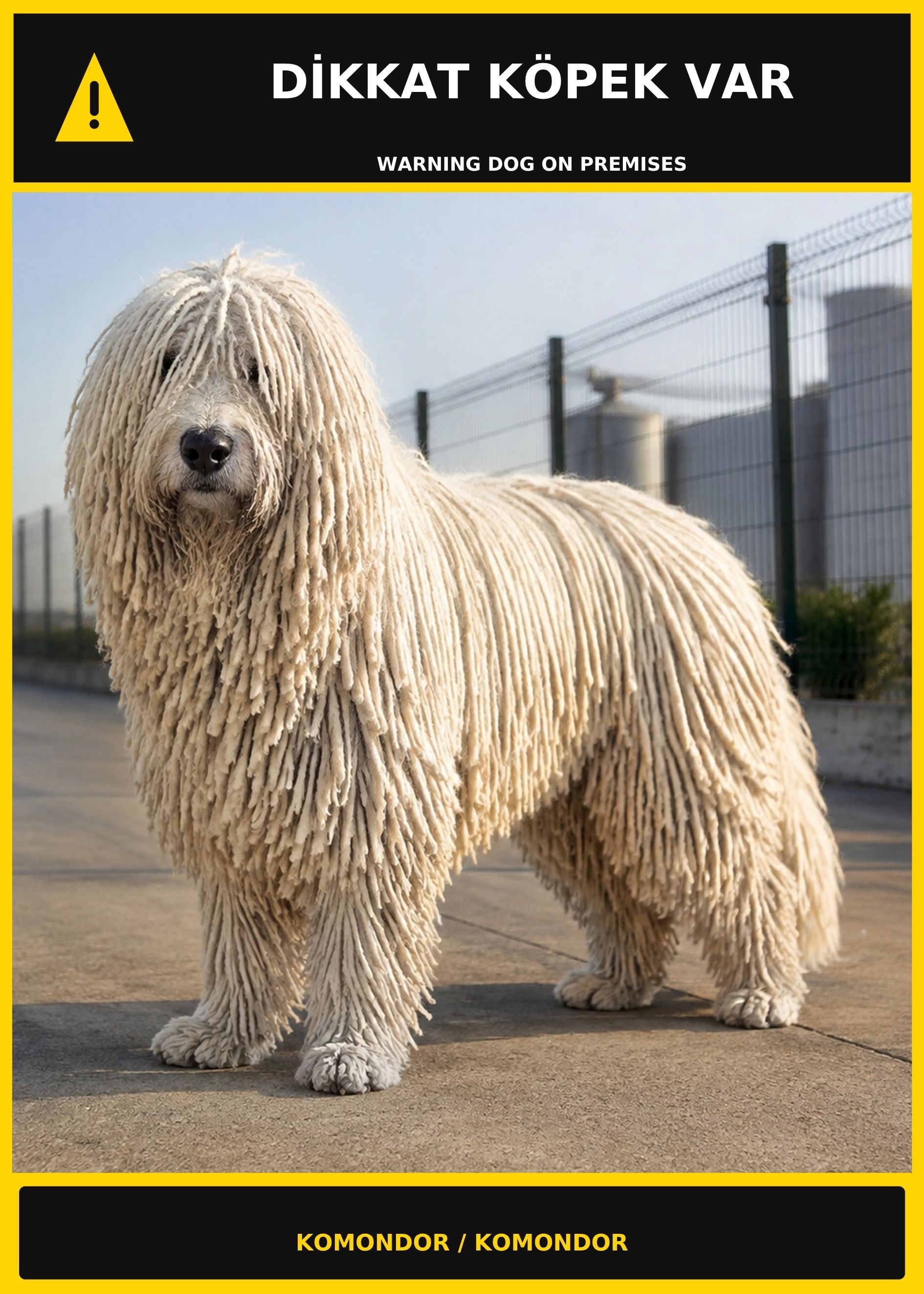 Dikkat Köpek Var Komondor Görselli PVC Uyarı Levhası 21x30CM