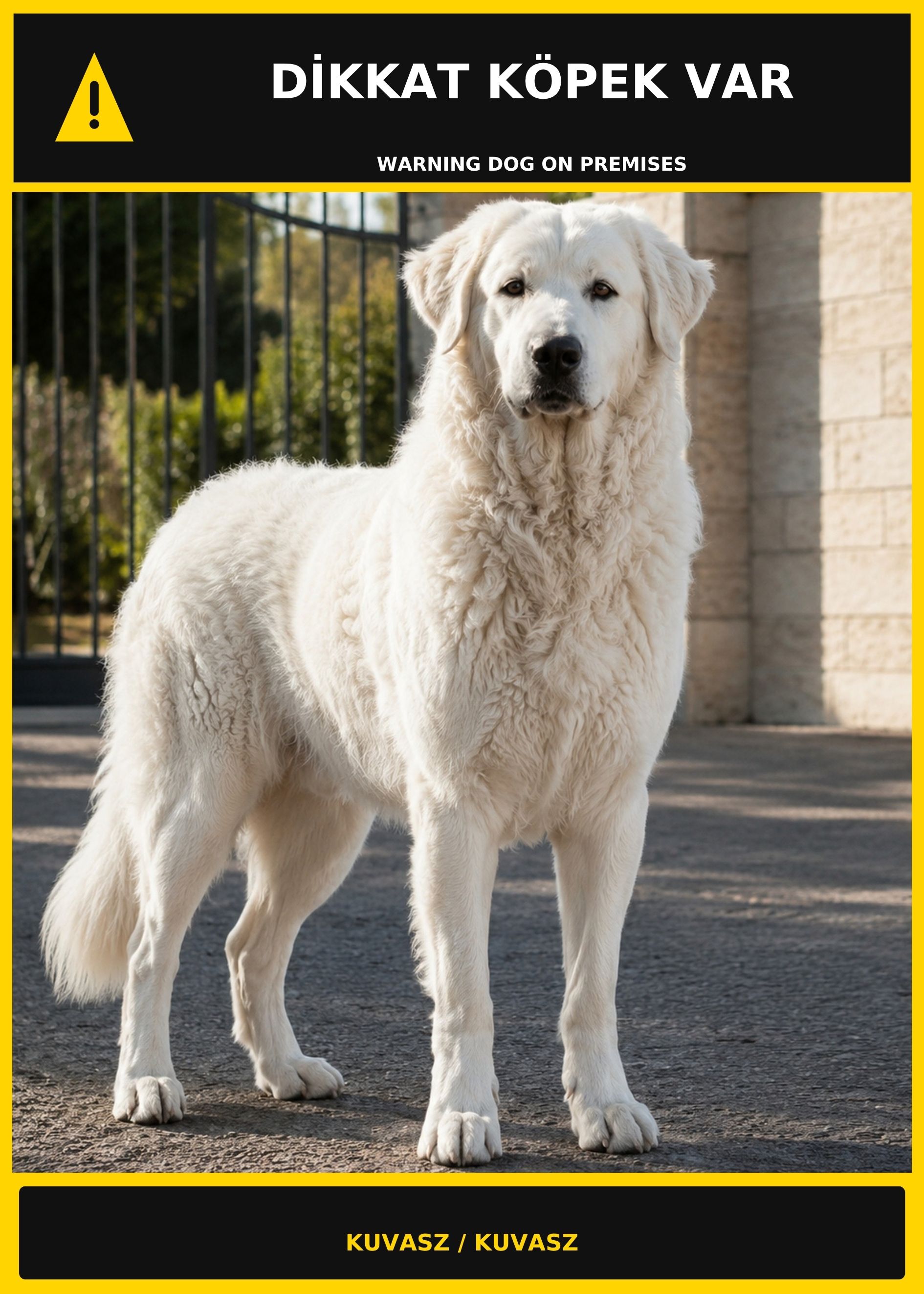 Dikkat Köpek Var Kuvasz Görselli PVC Uyarı Levhası 21x30CM