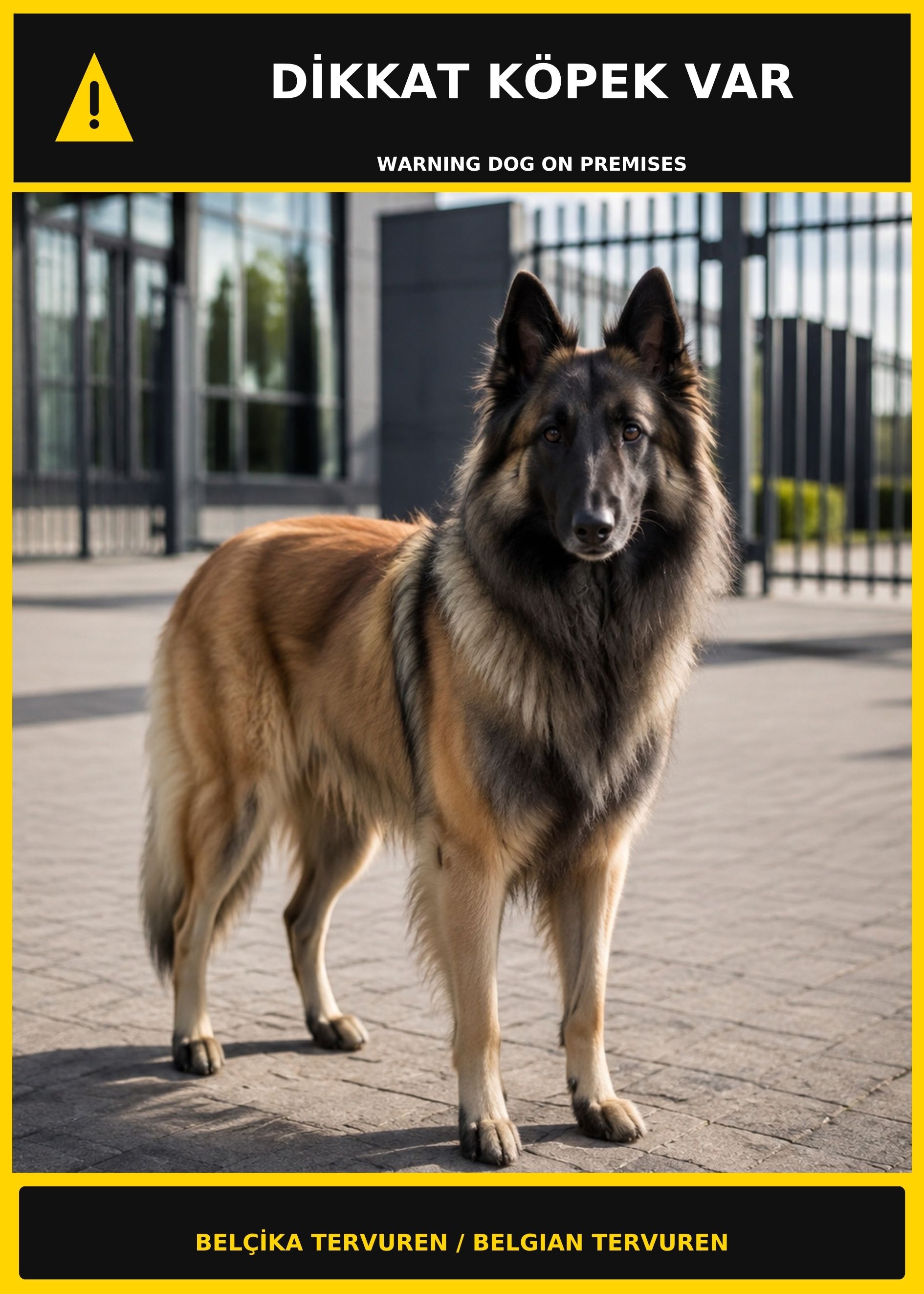Dikkat Köpek Var Belçika Tervuren Görselli PVC Uyarı Levhası 21x30CM