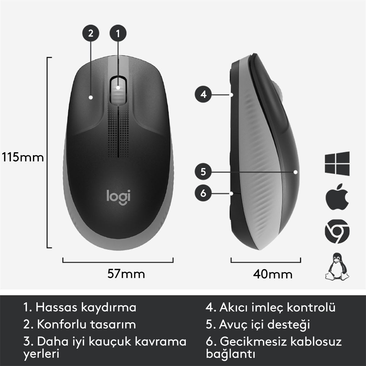 LOGITECH M190 KOZAK GREY MOUSE 910-005906