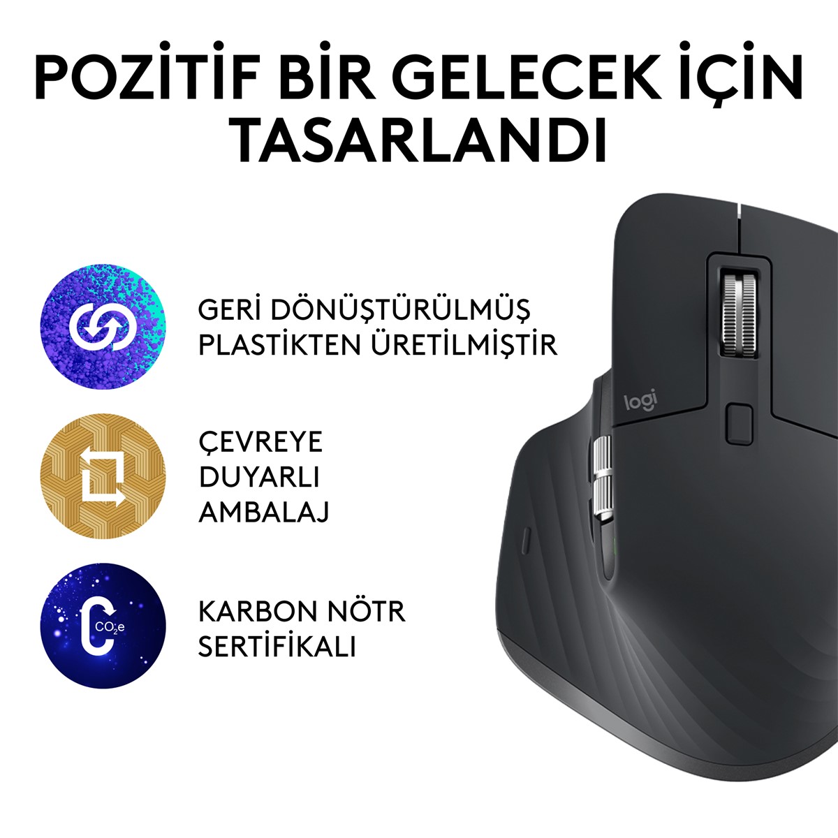 LOGITECH MX MASTER 3S MAC İÇİN GELİŞMİŞ 8.000 DPI SESSİZ PROFESYONEL KABLOSUZ MOUSE - BEYAZ 910-006572