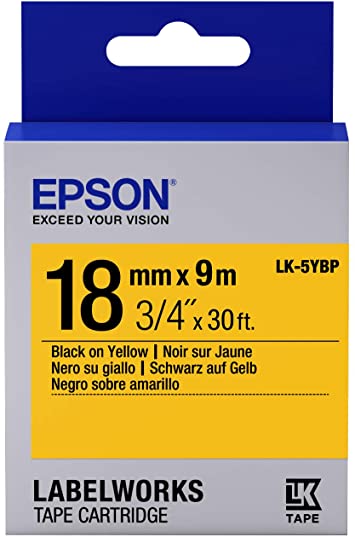 EPSON LK-5YBP PASTEL SIYAHI UZERI SARI 18MM 9METRE ETIKET